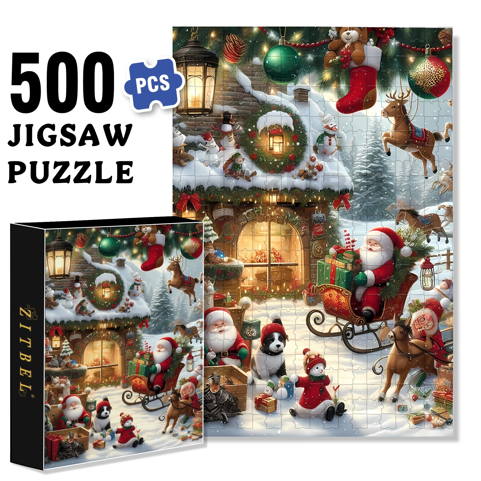 Ho-Ho-Ho 500pcs/1000pcs Jigsaw Puzzle, Scratch-Resistant, Interactive Family Game & Brain-Boosting DIY Decor, Perfect for Halloween, Christmas & New Year Gifts, Family Puzzle Game