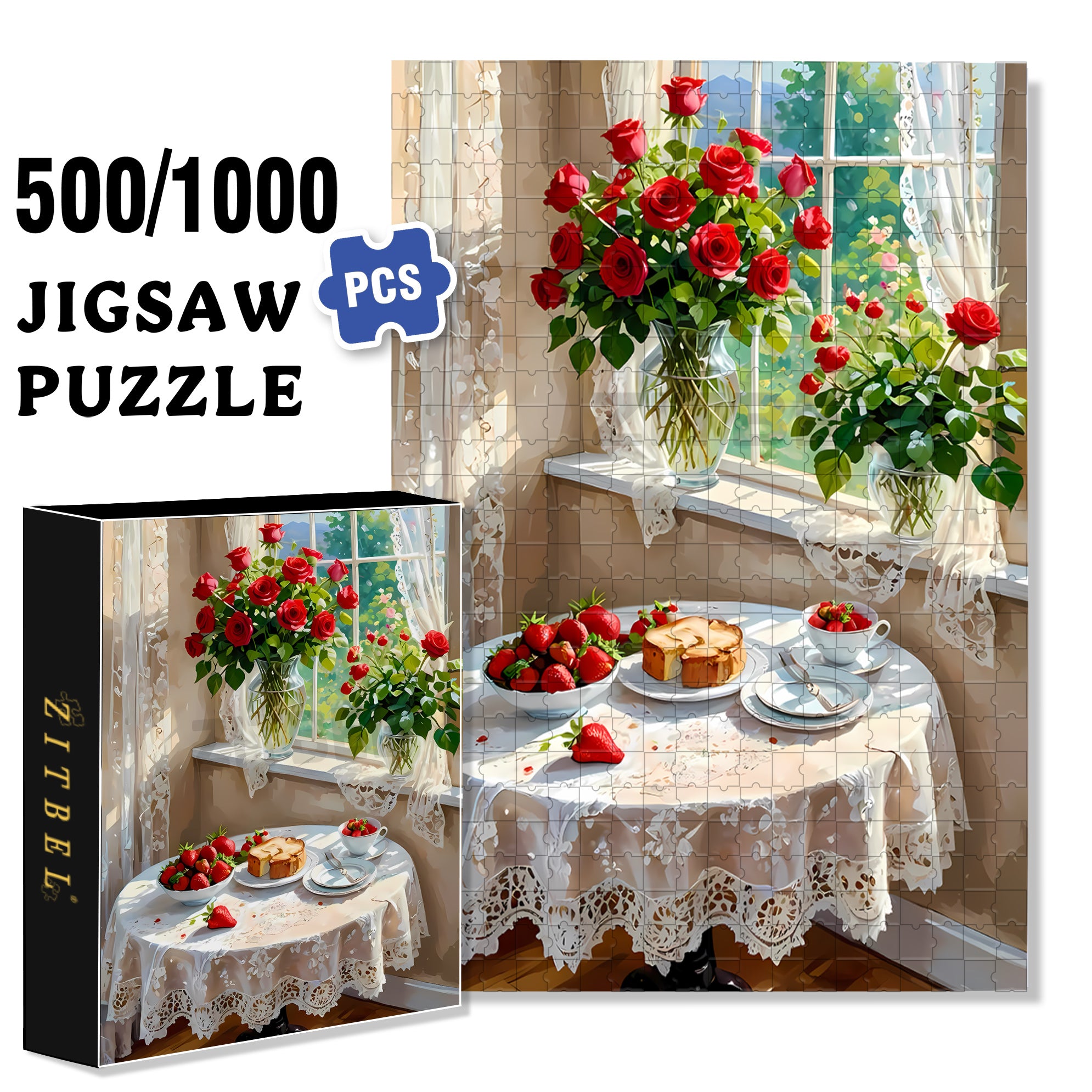 La Vie en Rose 500pcs/1000pcs Jigsaw Puzzle, Scratch-Resistant, Interactive Family Game & Brain-Boosting DIY Decor, Perfect for Halloween, Christmas & New Year Gifts, Family Puzzle Game
