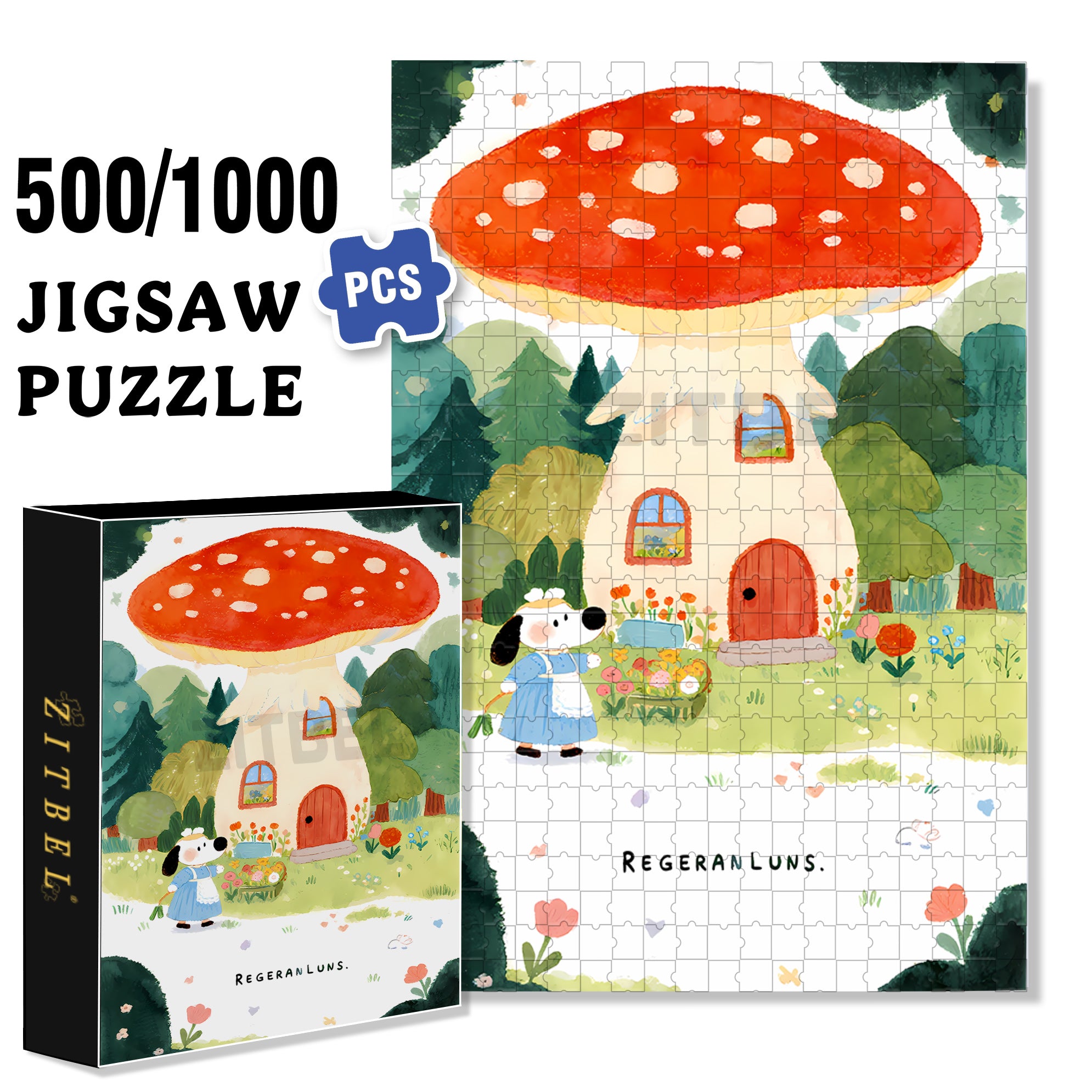 Mushroom House 500pcs/1000pcs Jigsaw Puzzle, Scratch-Resistant, Interactive Family Game & Brain-Boosting DIY Decor, Perfect for Halloween, Christmas & New Year Gifts, Family Puzzle Game