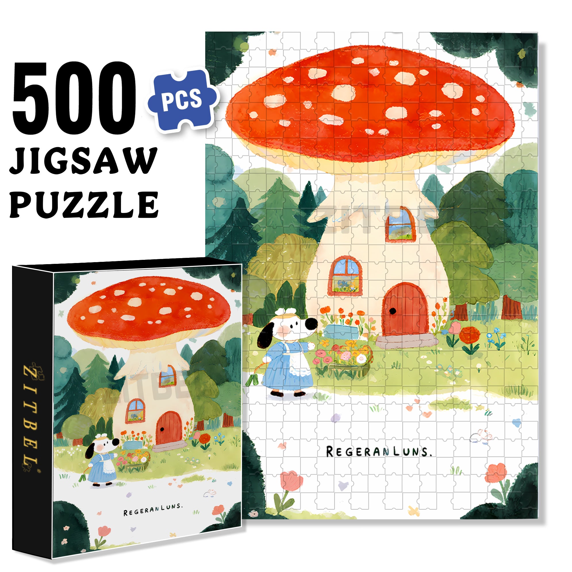 Mushroom House 500pcs/1000pcs Jigsaw Puzzle, Scratch-Resistant, Interactive Family Game & Brain-Boosting DIY Decor, Perfect for Halloween, Christmas & New Year Gifts, Family Puzzle Game