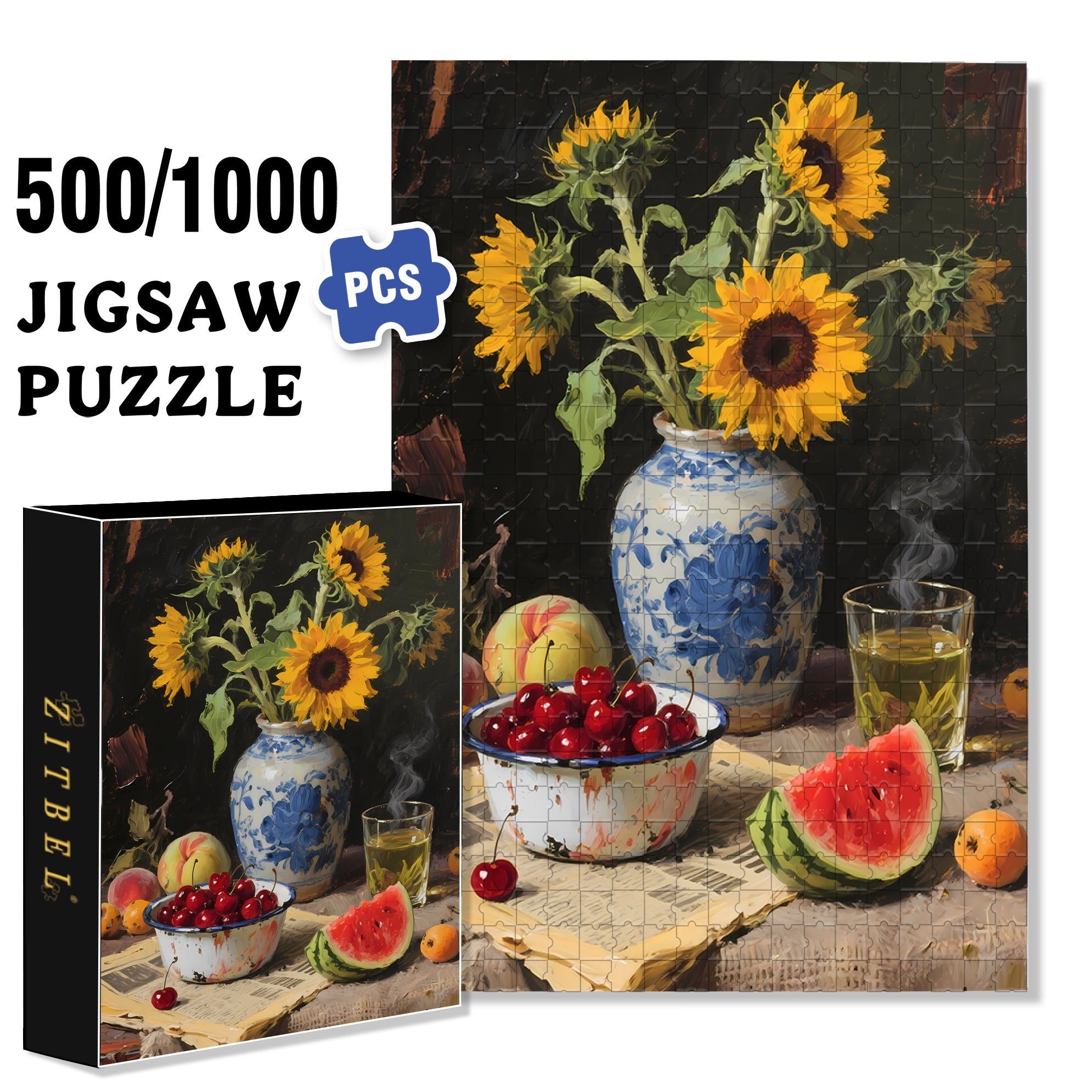 On The Dining Table 500pcs/1000pcs Jigsaw Puzzle, Scratch-Resistant, Interactive Family Game & Brain-Boosting DIY Decor, Perfect for Halloween, Christmas & New Year Gifts, Family Puzzle Game
