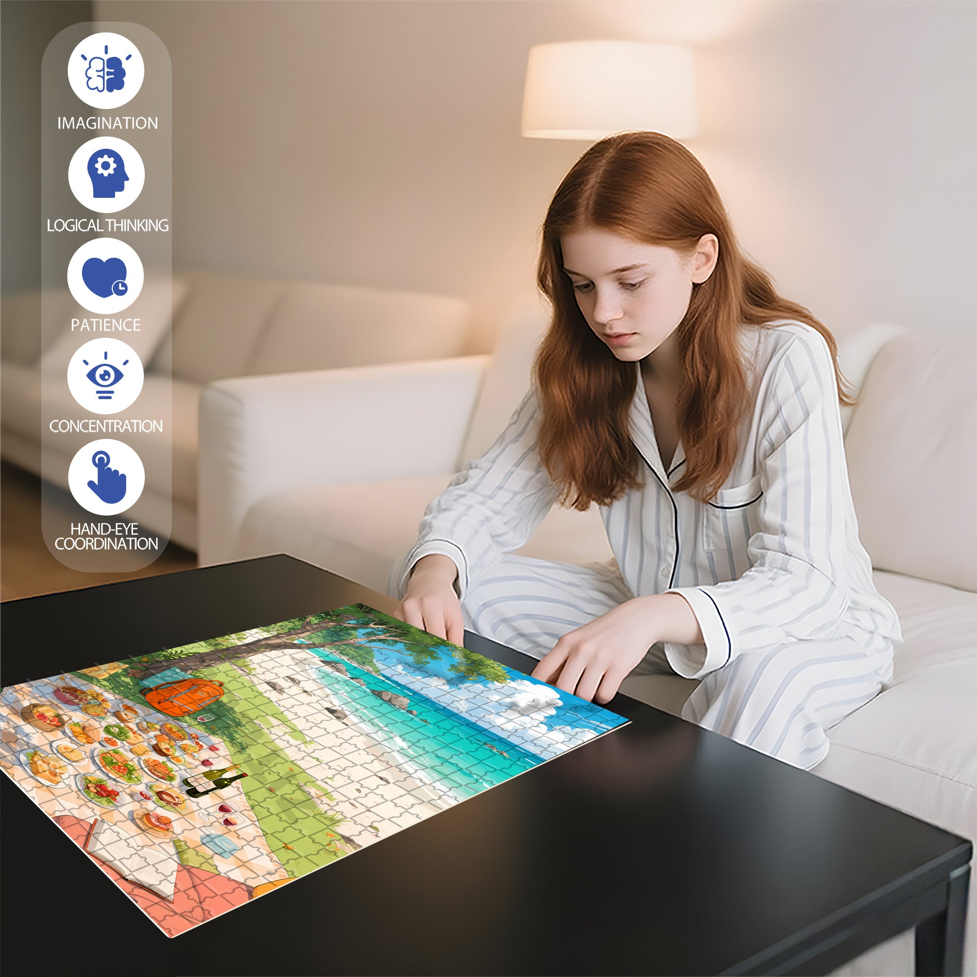 Picnic At The Beach 500pcs/1000pcs Jigsaw Puzzle, Scratch-Resistant, Interactive Family Game & Brain-Boosting DIY Decor, Perfect for Halloween, Christmas & New Year Gifts, Family Puzzle Game