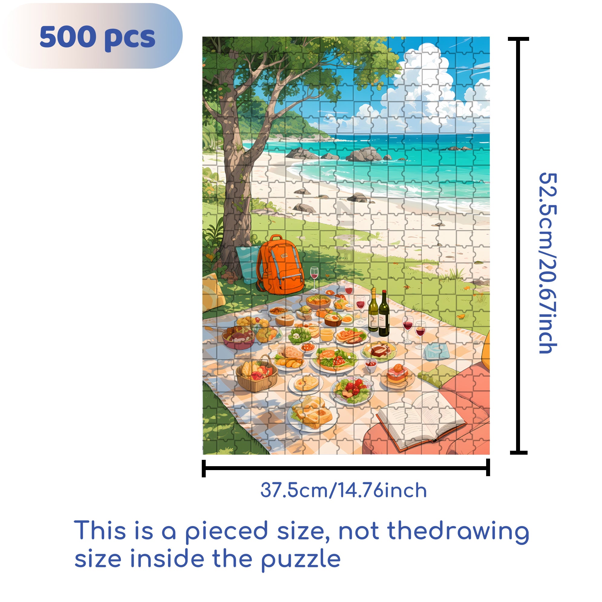 Picnic At The Beach 500pcs/1000pcs Jigsaw Puzzle, Scratch-Resistant, Interactive Family Game & Brain-Boosting DIY Decor, Perfect for Halloween, Christmas & New Year Gifts, Family Puzzle Game