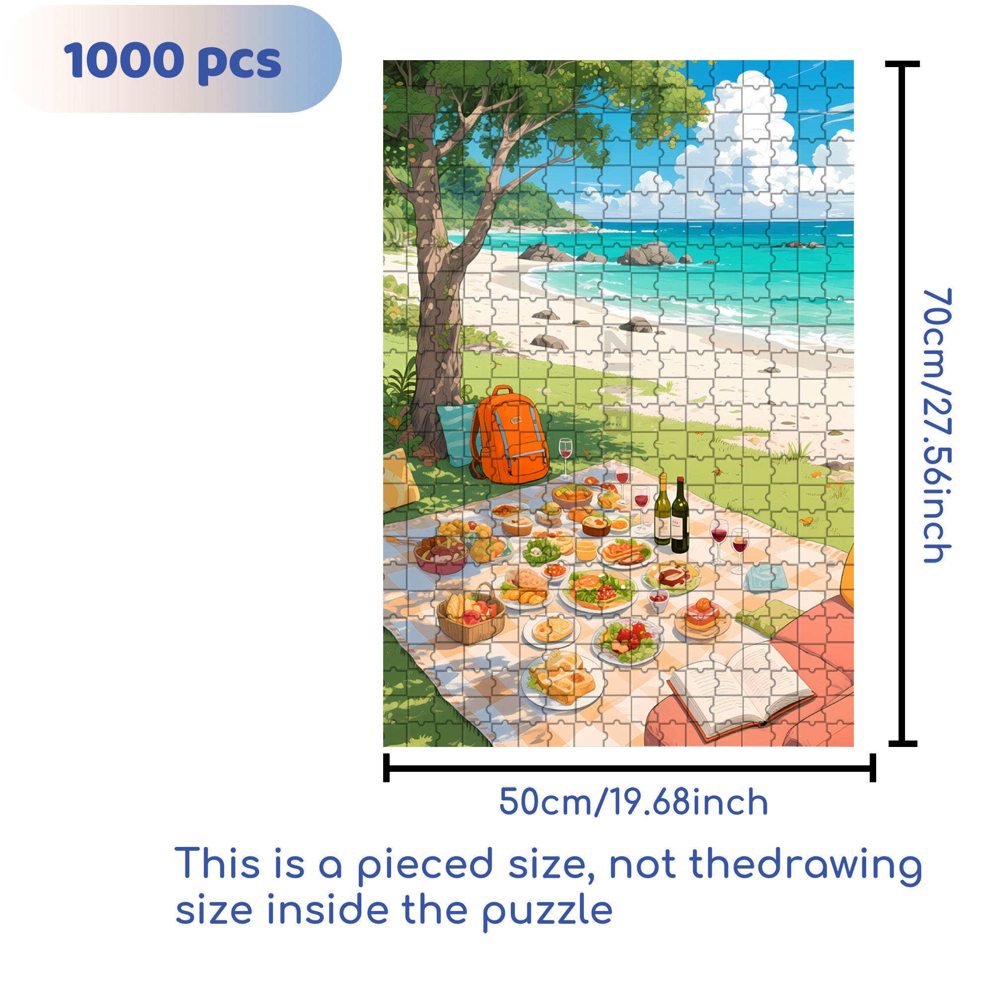 Picnic At The Beach 500pcs/1000pcs Jigsaw Puzzle, Scratch-Resistant, Interactive Family Game & Brain-Boosting DIY Decor, Perfect for Halloween, Christmas & New Year Gifts, Family Puzzle Game