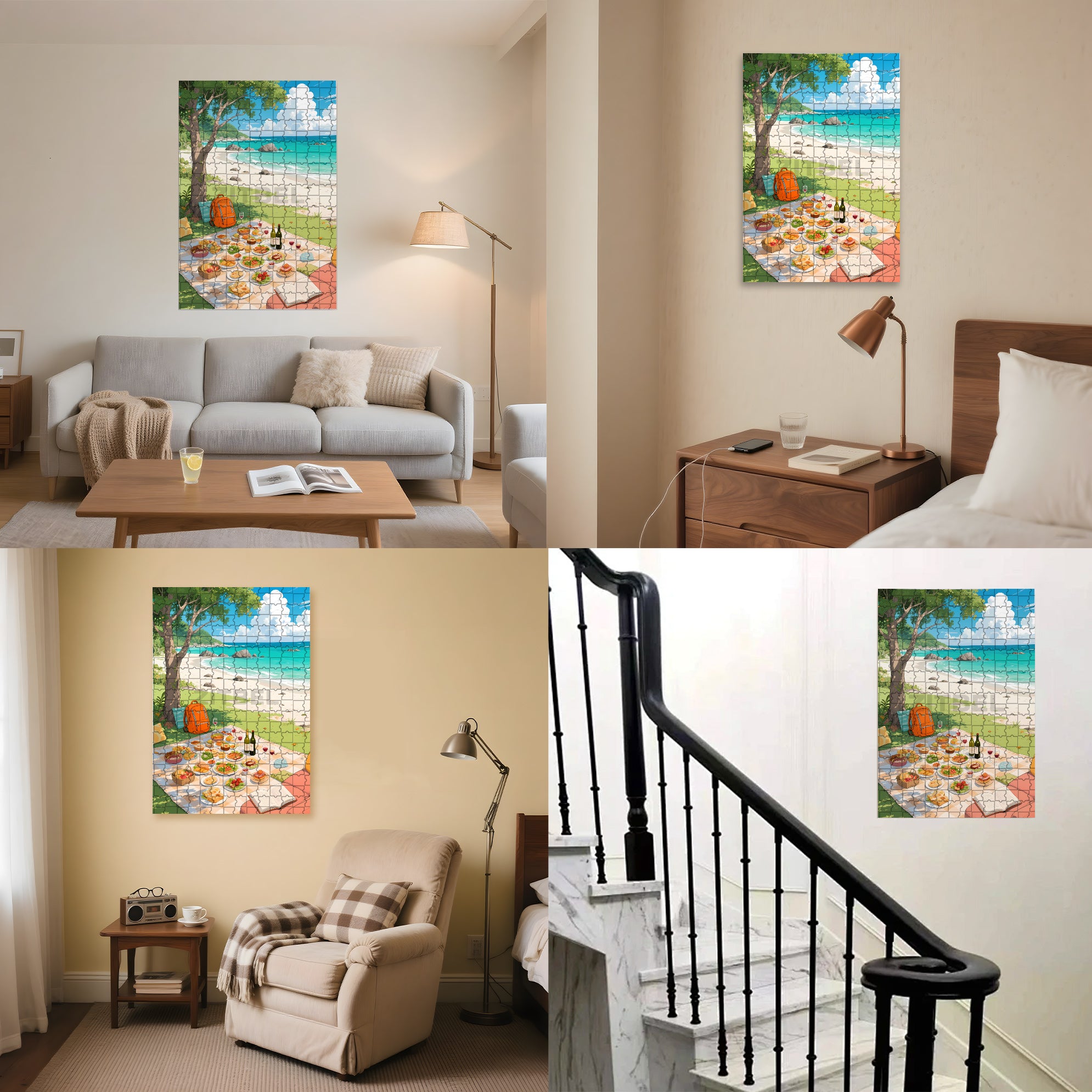 Picnic At The Beach 500pcs/1000pcs Jigsaw Puzzle, Scratch-Resistant, Interactive Family Game & Brain-Boosting DIY Decor, Perfect for Halloween, Christmas & New Year Gifts, Family Puzzle Game