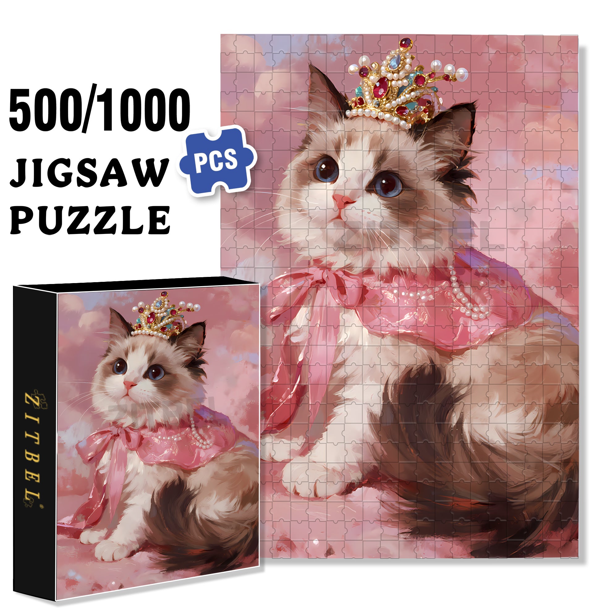 Princess Cat 500pcs/1000pcs Jigsaw Puzzle, Scratch-Resistant, Interactive Family Game & Brain-Boosting DIY Decor, Perfect for Halloween, Christmas & New Year Gifts, Family Puzzle Game
