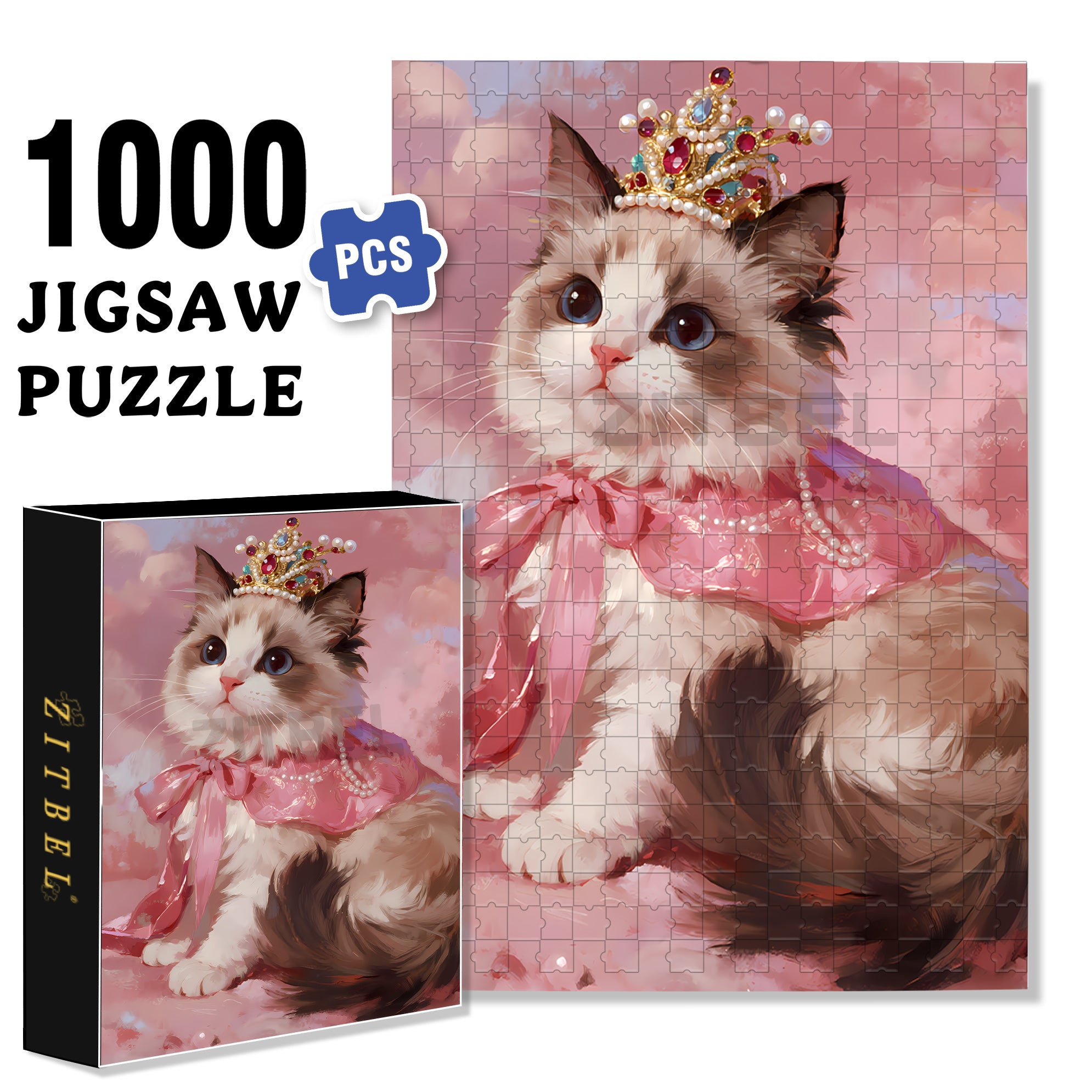 Princess Cat 500pcs/1000pcs Jigsaw Puzzle, Scratch-Resistant, Interactive Family Game & Brain-Boosting DIY Decor, Perfect for Halloween, Christmas & New Year Gifts, Family Puzzle Game