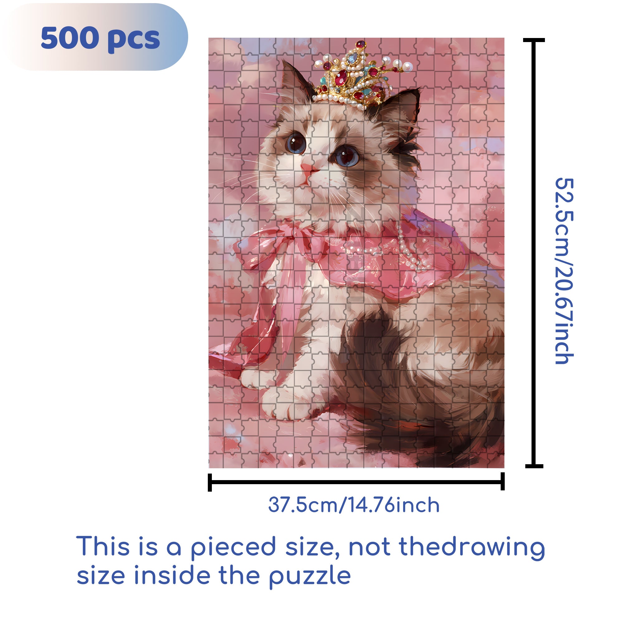 Princess Cat 500pcs/1000pcs Jigsaw Puzzle, Scratch-Resistant, Interactive Family Game & Brain-Boosting DIY Decor, Perfect for Halloween, Christmas & New Year Gifts, Family Puzzle Game