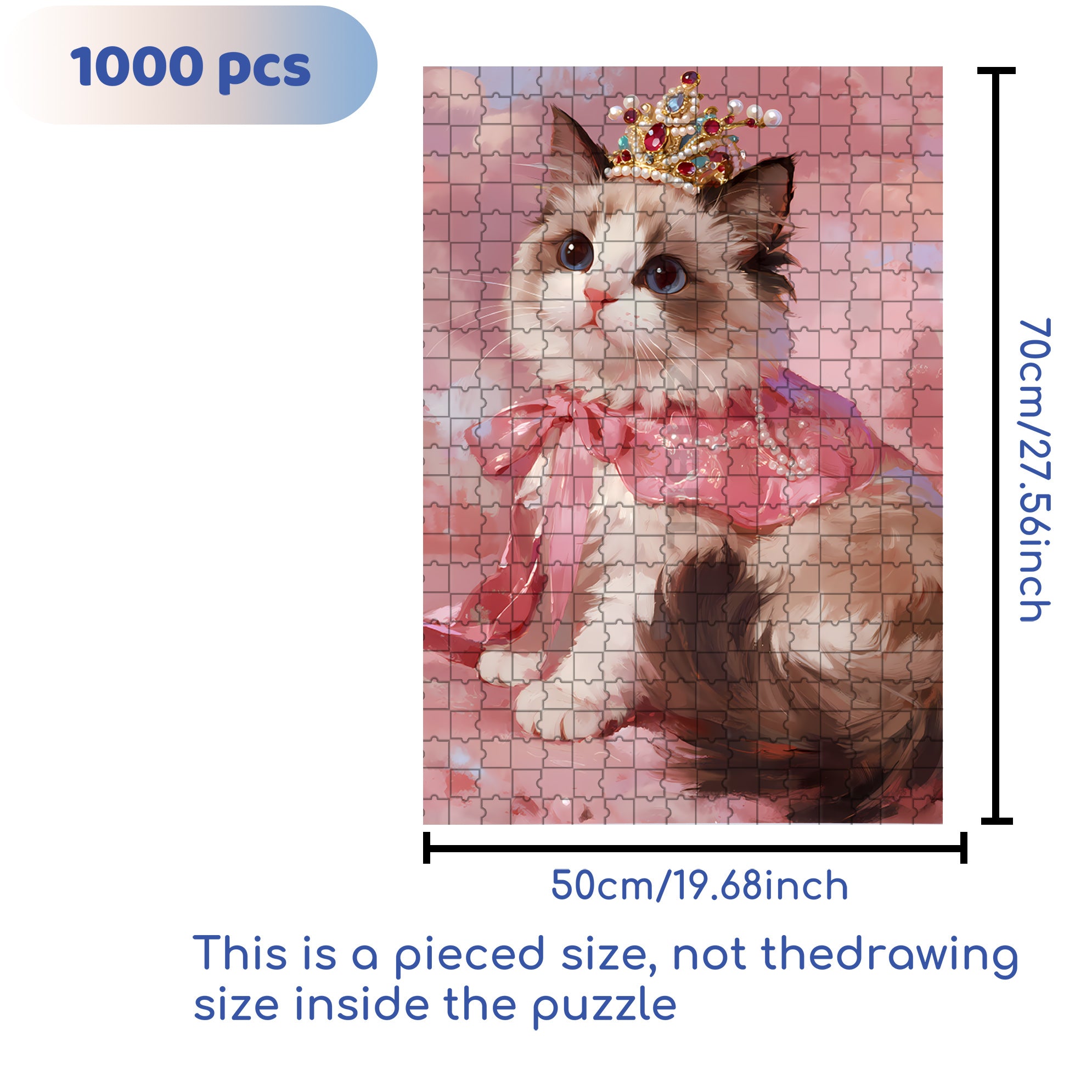 Princess Cat 500pcs/1000pcs Jigsaw Puzzle, Scratch-Resistant, Interactive Family Game & Brain-Boosting DIY Decor, Perfect for Halloween, Christmas & New Year Gifts, Family Puzzle Game