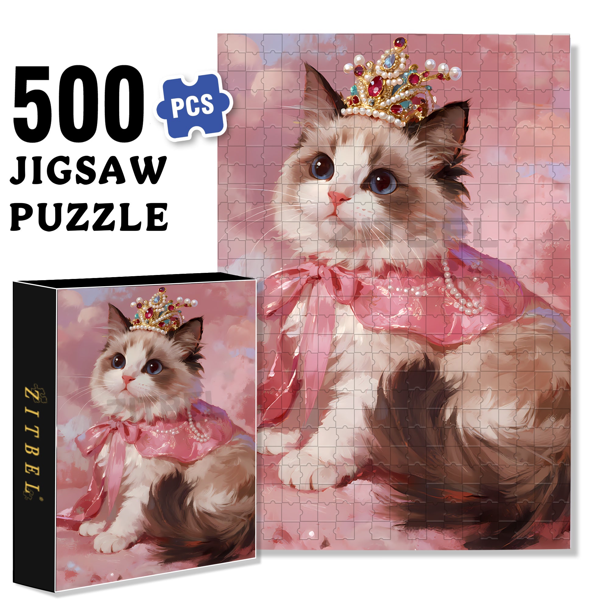 Princess Cat 500pcs/1000pcs Jigsaw Puzzle, Scratch-Resistant, Interactive Family Game & Brain-Boosting DIY Decor, Perfect for Halloween, Christmas & New Year Gifts, Family Puzzle Game