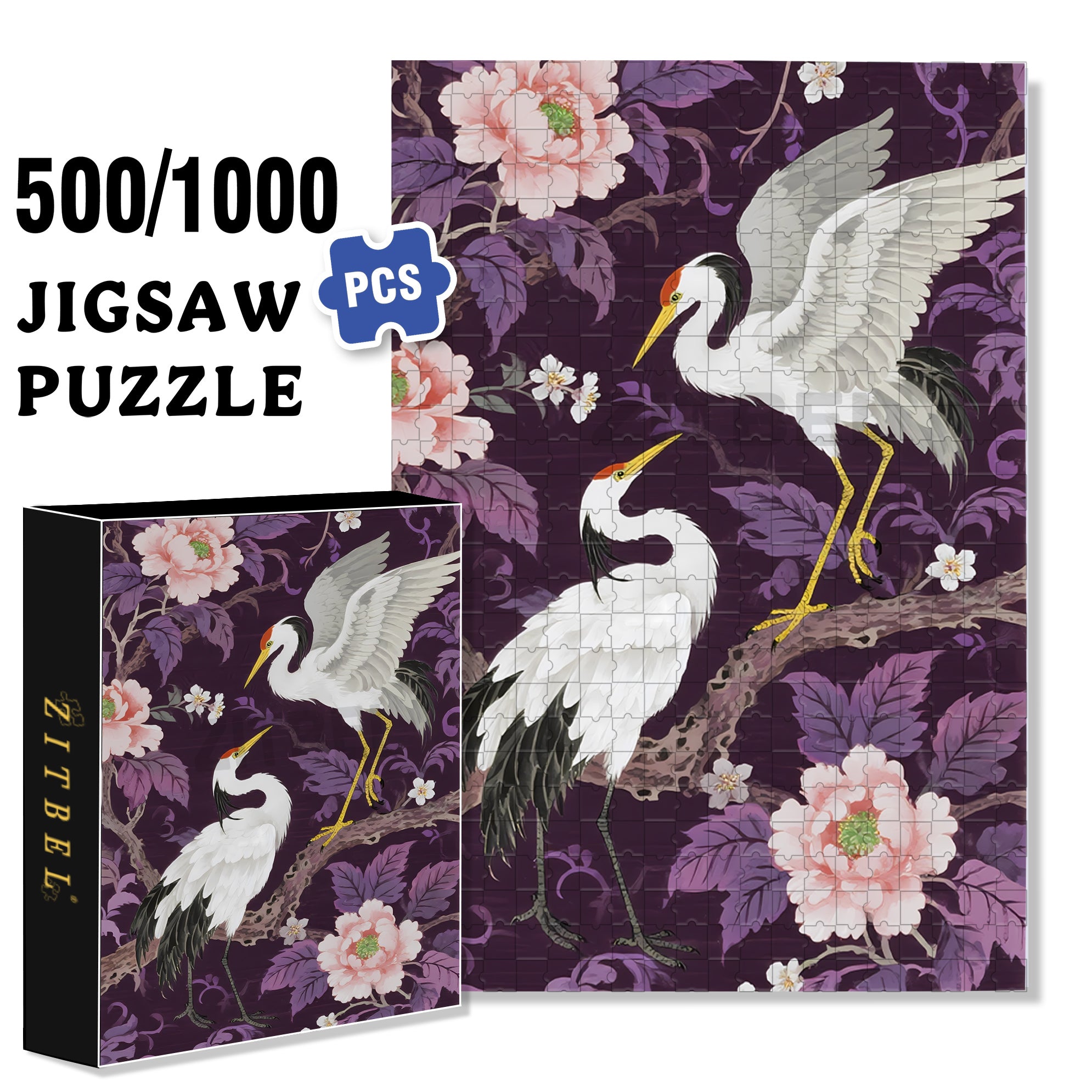 Red-crowned Crane 500pcs/1000pcs Jigsaw Puzzle, Scratch-Resistant, Interactive Family Game & Brain-Boosting DIY Decor, Perfect for Halloween, Christmas & New Year Gifts, Family Puzzle Game