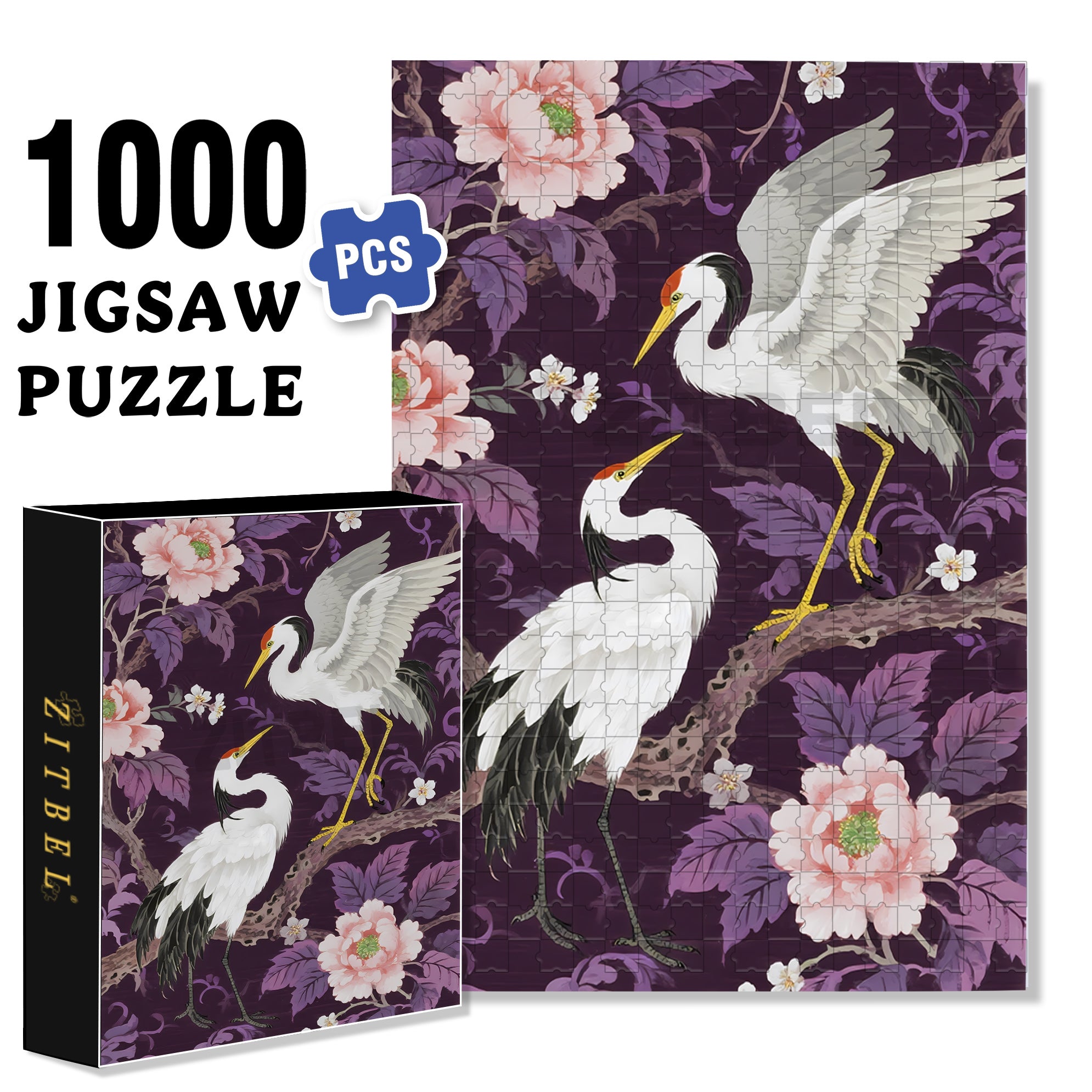 Red-crowned Crane 500pcs/1000pcs Jigsaw Puzzle, Scratch-Resistant, Interactive Family Game & Brain-Boosting DIY Decor, Perfect for Halloween, Christmas & New Year Gifts, Family Puzzle Game