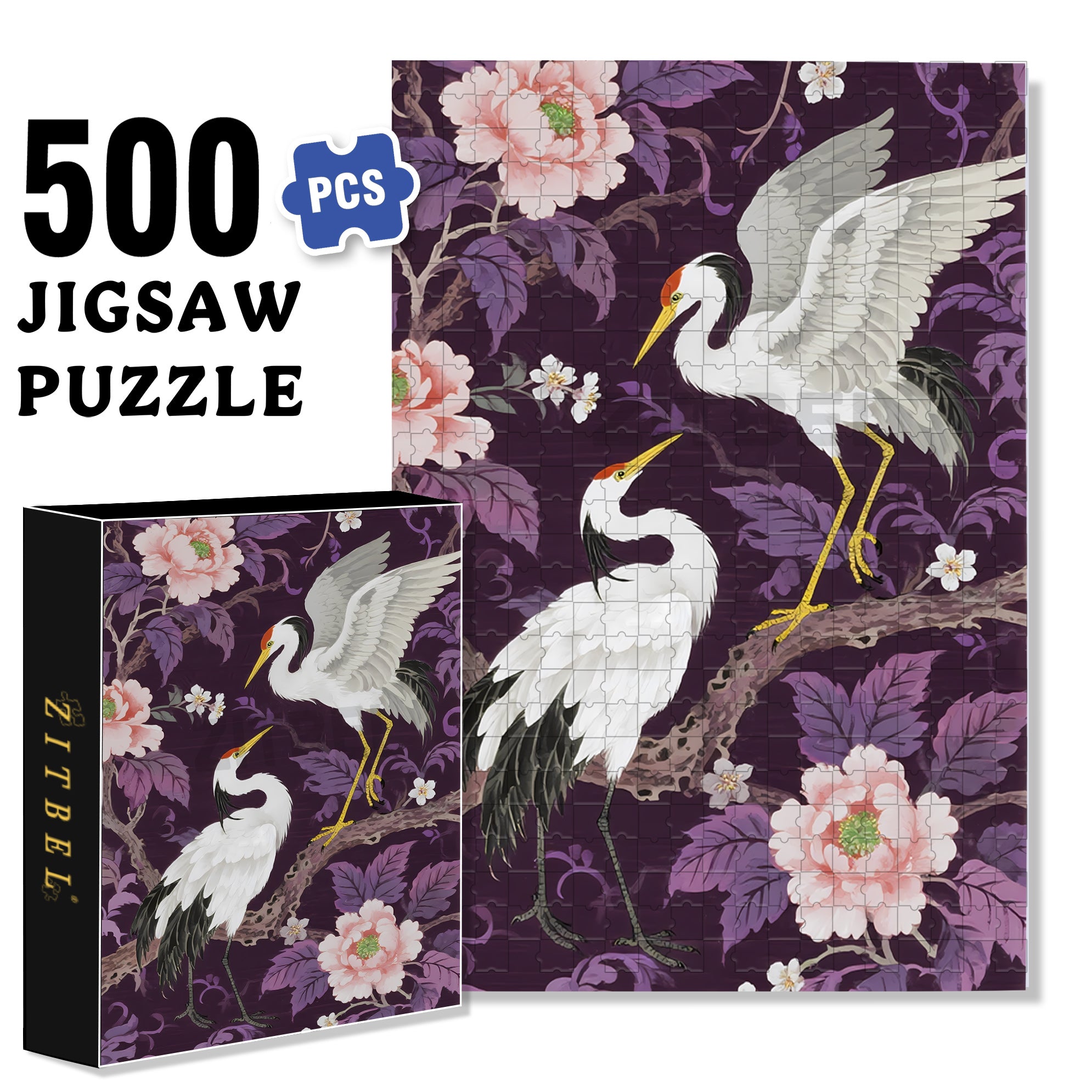 Red-crowned Crane 500pcs/1000pcs Jigsaw Puzzle, Scratch-Resistant, Interactive Family Game & Brain-Boosting DIY Decor, Perfect for Halloween, Christmas & New Year Gifts, Family Puzzle Game