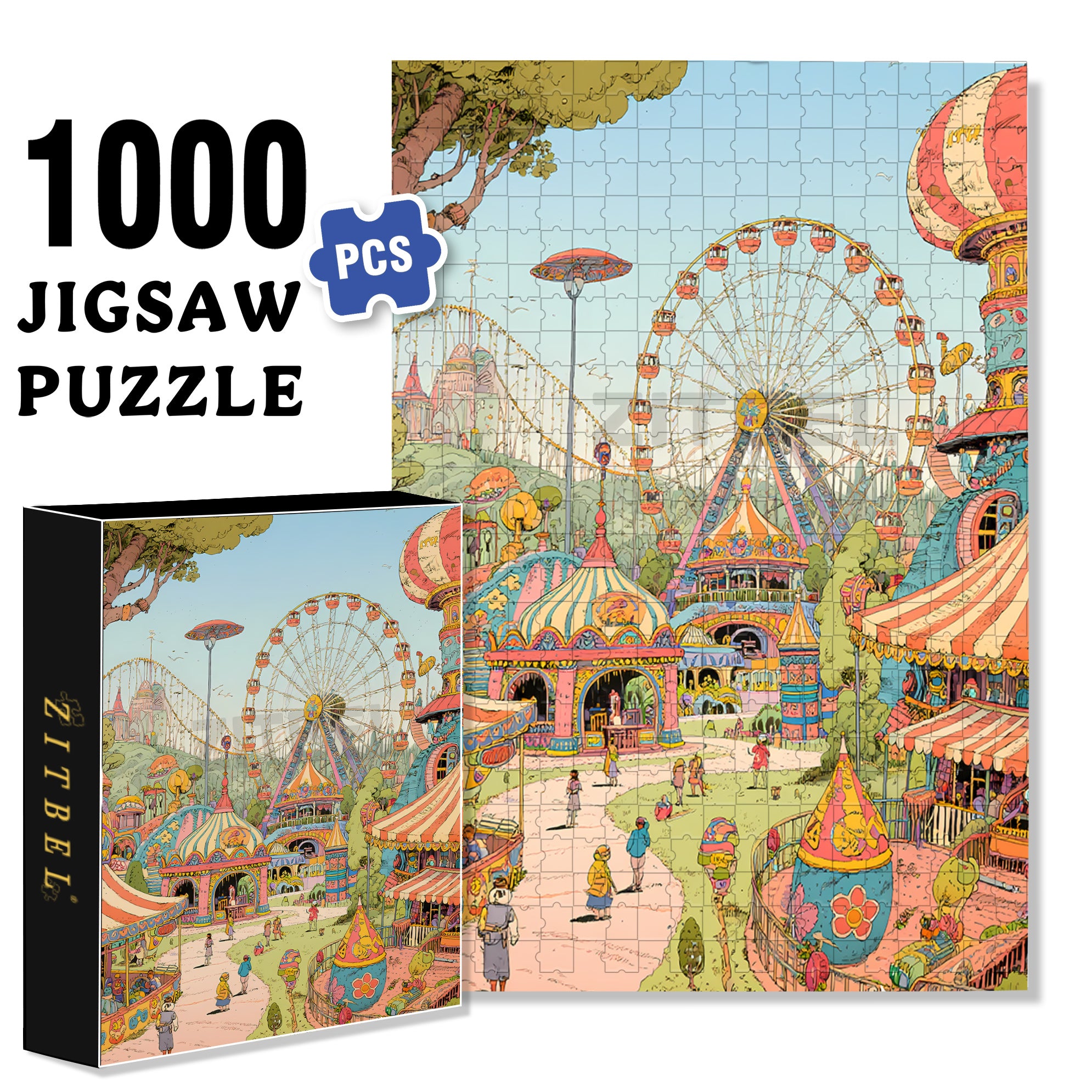 Retro Amusement Park 500pcs/1000pcs Jigsaw Puzzle, Scratch-Resistant, Interactive Family Game & Brain-Boosting DIY Decor, Perfect for Halloween, Christmas & New Year Gifts, Family Puzzle Game