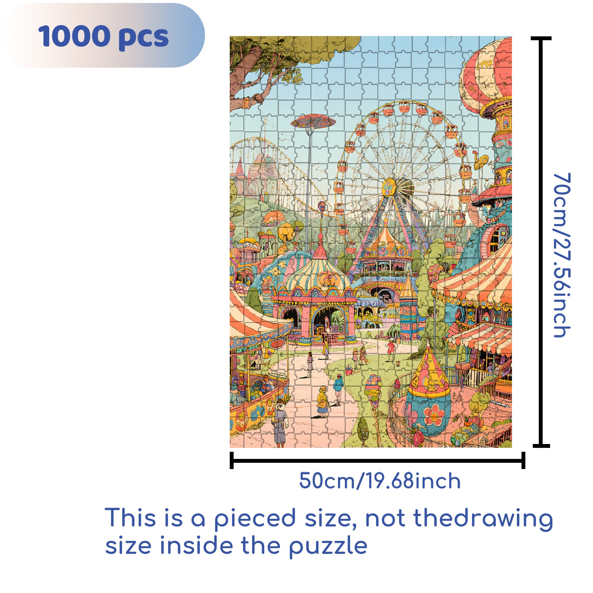 Retro Amusement Park 500pcs/1000pcs Jigsaw Puzzle, Scratch-Resistant, Interactive Family Game & Brain-Boosting DIY Decor, Perfect for Halloween, Christmas & New Year Gifts, Family Puzzle Game