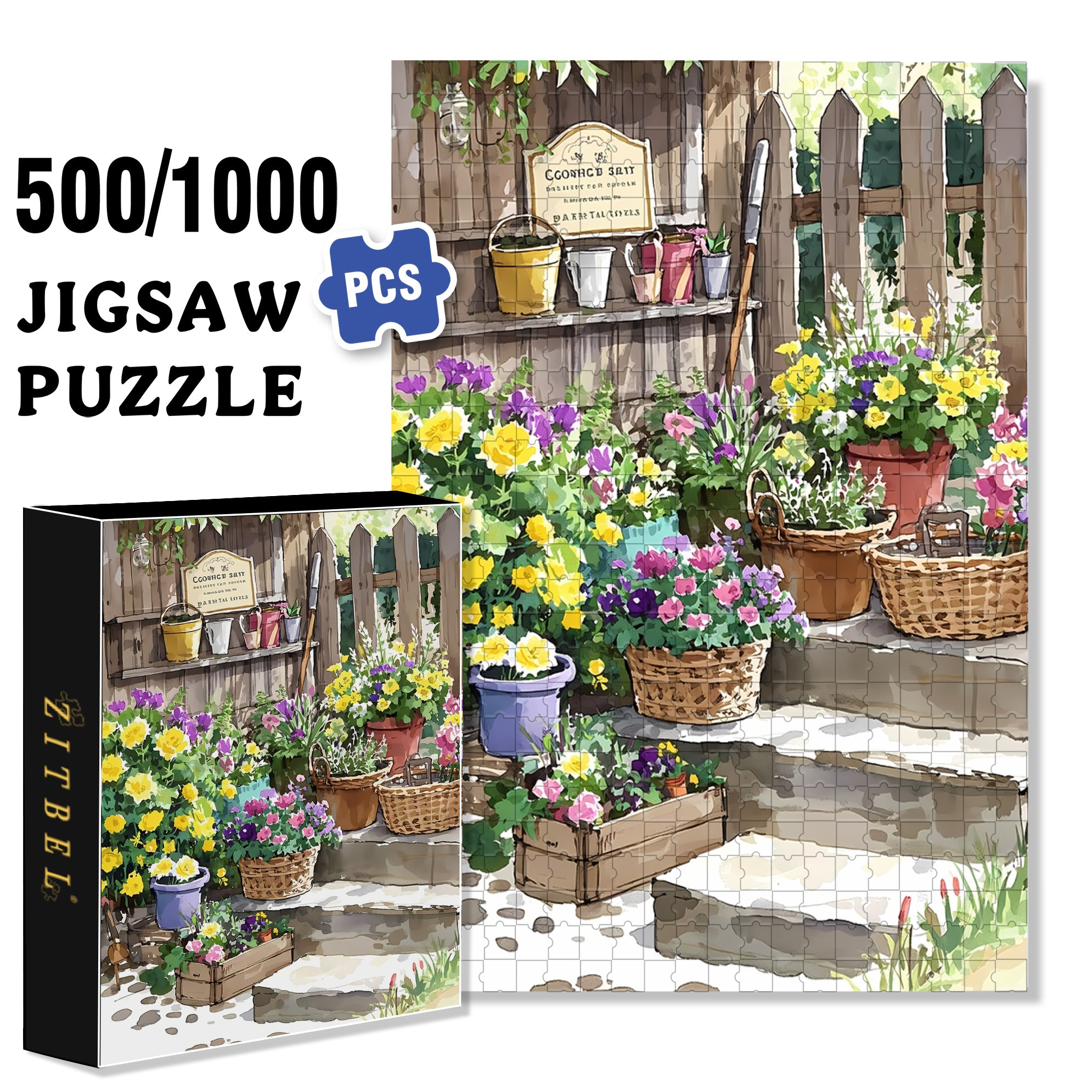Sarah's Back Garden 500pcs/1000pcs Jigsaw Puzzle, Scratch-Resistant, Interactive Family Game & Brain-Boosting DIY Decor, Perfect for Halloween, Christmas & New Year Gifts, Family Puzzle Game