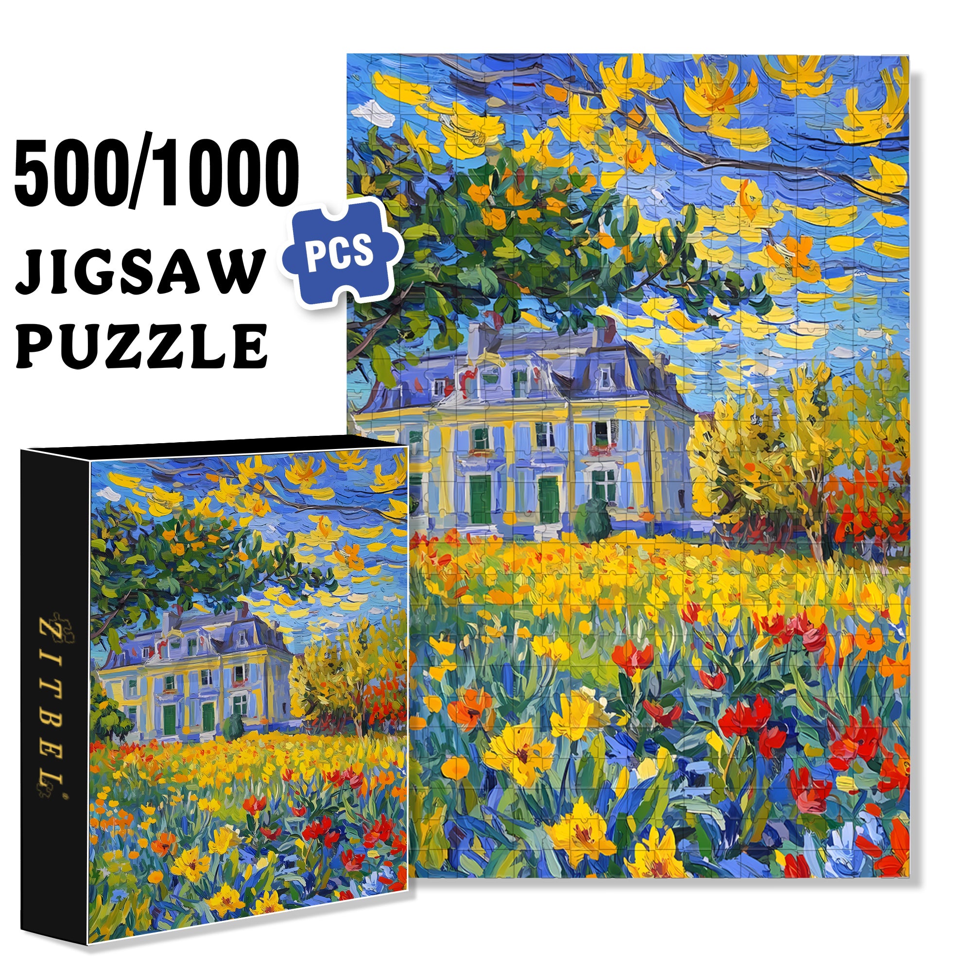 Sea of ??Flowers 500pcs/1000pcs Jigsaw Puzzle, Scratch-Resistant, Interactive Family Game & Brain-Boosting DIY Decor, Perfect for Halloween, Christmas & New Year Gifts, Family Puzzle Game