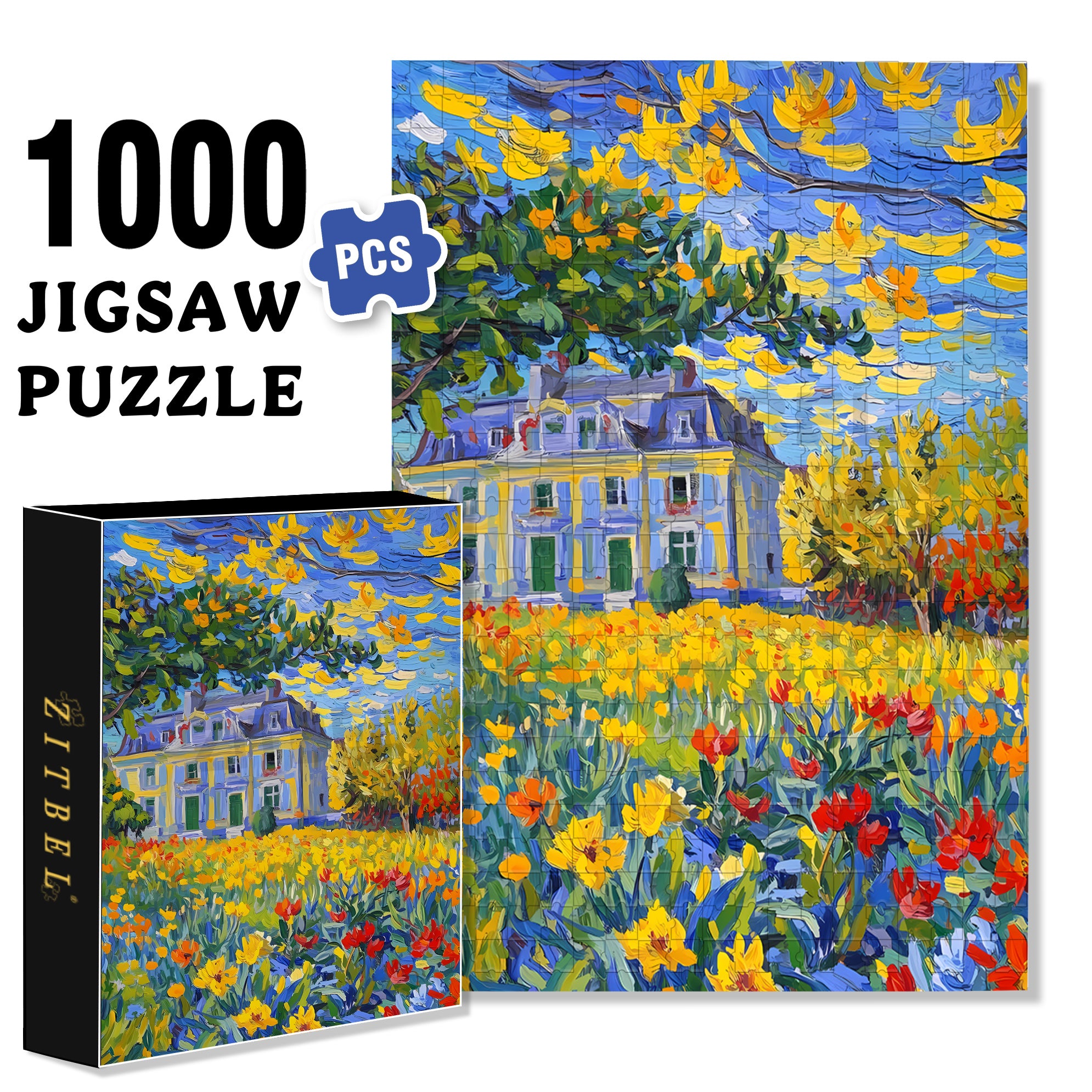 Sea of ??Flowers 500pcs/1000pcs Jigsaw Puzzle, Scratch-Resistant, Interactive Family Game & Brain-Boosting DIY Decor, Perfect for Halloween, Christmas & New Year Gifts, Family Puzzle Game