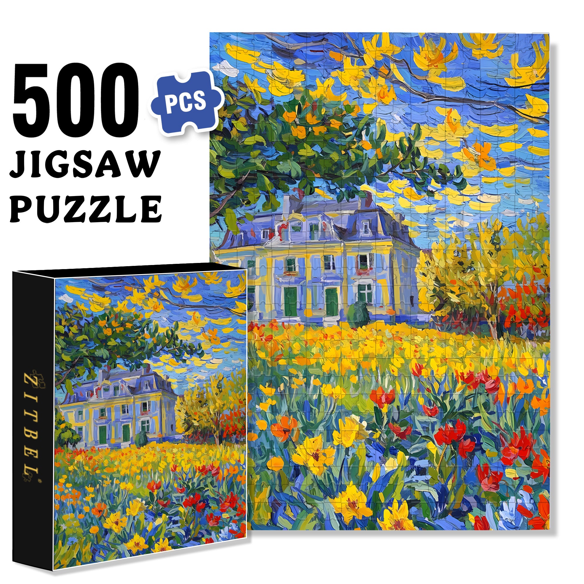 Sea of ??Flowers 500pcs/1000pcs Jigsaw Puzzle, Scratch-Resistant, Interactive Family Game & Brain-Boosting DIY Decor, Perfect for Halloween, Christmas & New Year Gifts, Family Puzzle Game