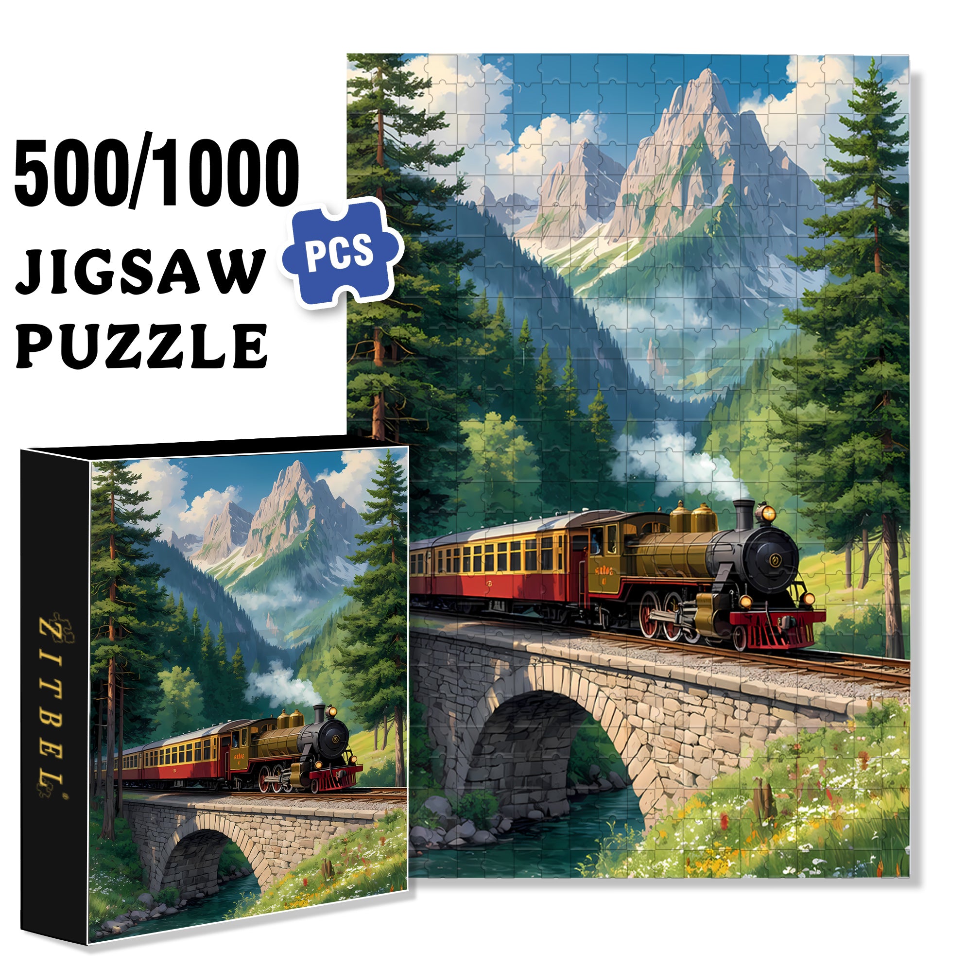 Train 500pcs/1000pcs Jigsaw Puzzle, Scratch-Resistant, Interactive Family Game & Brain-Boosting DIY Decor, Perfect for Halloween, Christmas & New Year Gifts, Family Puzzle Game