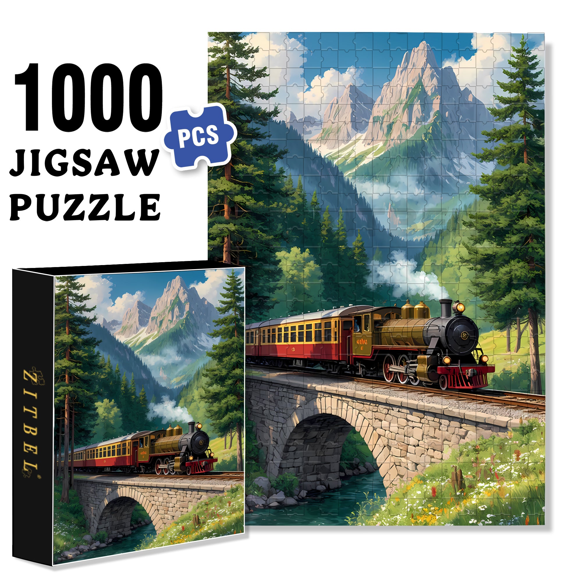Train 500pcs/1000pcs Jigsaw Puzzle, Scratch-Resistant, Interactive Family Game & Brain-Boosting DIY Decor, Perfect for Halloween, Christmas & New Year Gifts, Family Puzzle Game