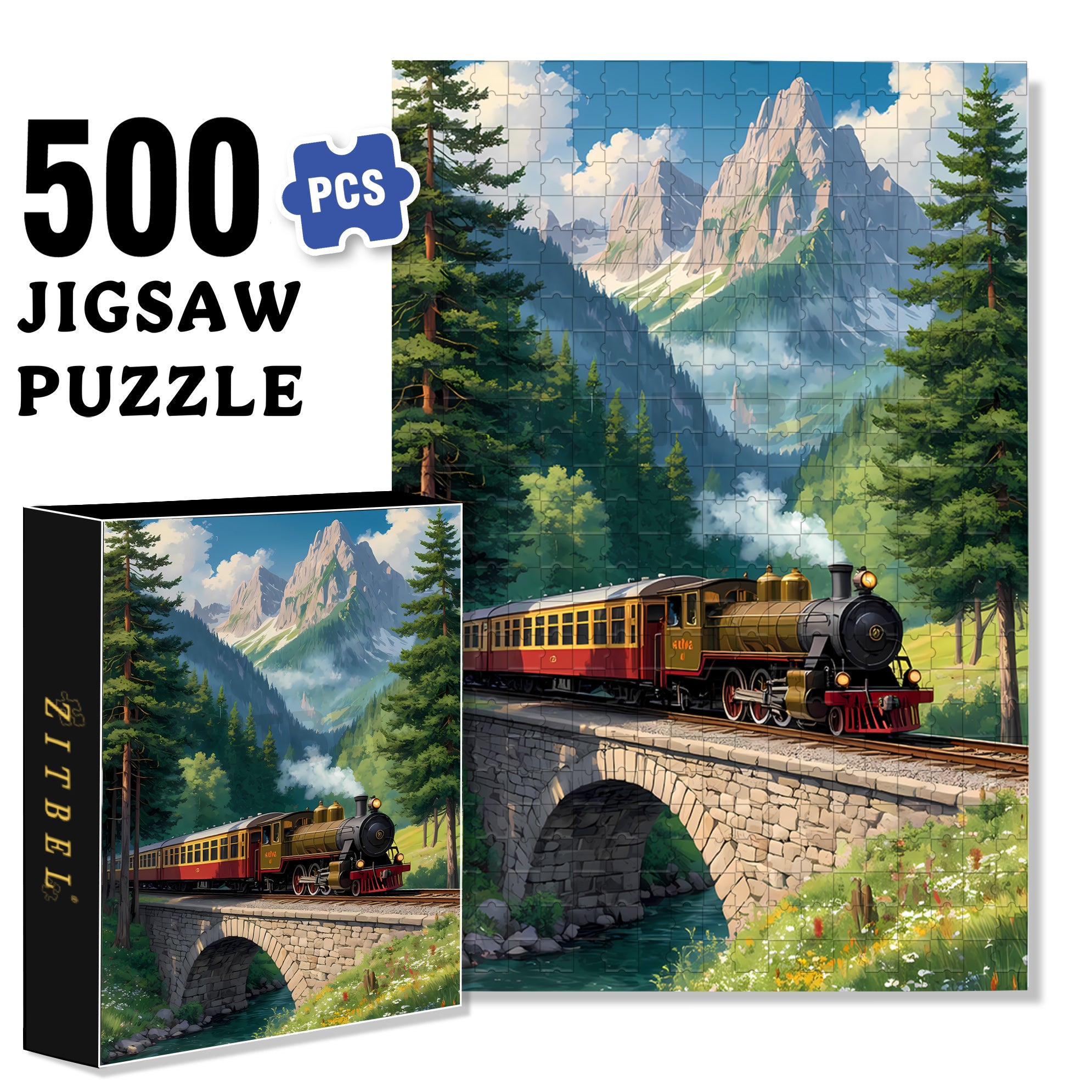 Train 500pcs/1000pcs Jigsaw Puzzle, Scratch-Resistant, Interactive Family Game & Brain-Boosting DIY Decor, Perfect for Halloween, Christmas & New Year Gifts, Family Puzzle Game