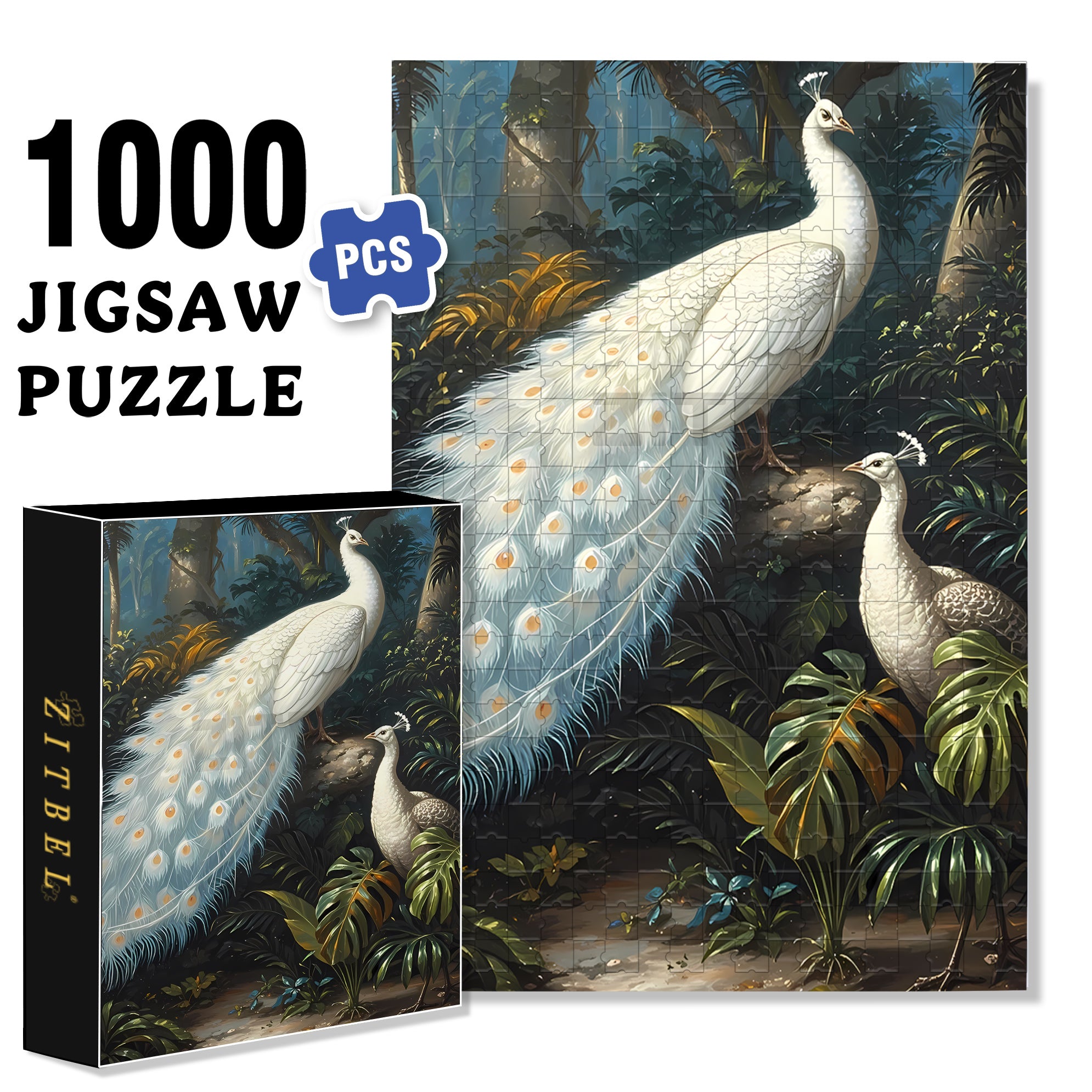 White Peacock 500pcs/1000pcs Jigsaw Puzzle, Scratch-Resistant, Interactive Family Game & Brain-Boosting DIY Decor, Perfect for Halloween, Christmas & New Year Gifts, Family Puzzle Game