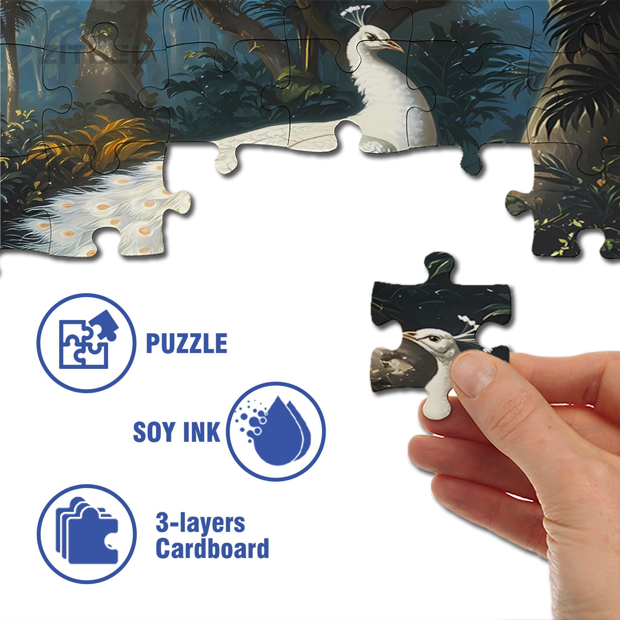 White Peacock 500pcs/1000pcs Jigsaw Puzzle, Scratch-Resistant, Interactive Family Game & Brain-Boosting DIY Decor, Perfect for Halloween, Christmas & New Year Gifts, Family Puzzle Game