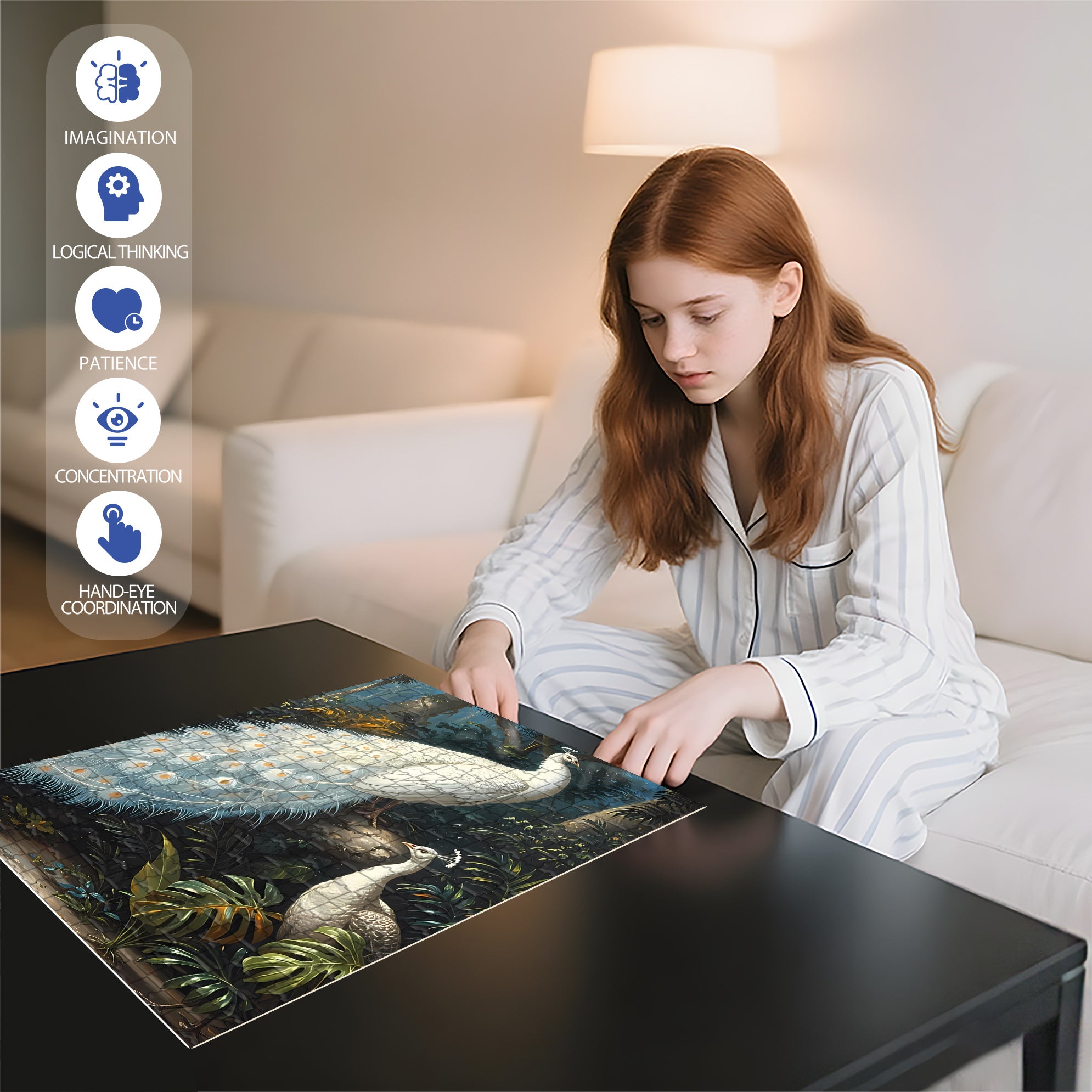 White Peacock 500pcs/1000pcs Jigsaw Puzzle, Scratch-Resistant, Interactive Family Game & Brain-Boosting DIY Decor, Perfect for Halloween, Christmas & New Year Gifts, Family Puzzle Game