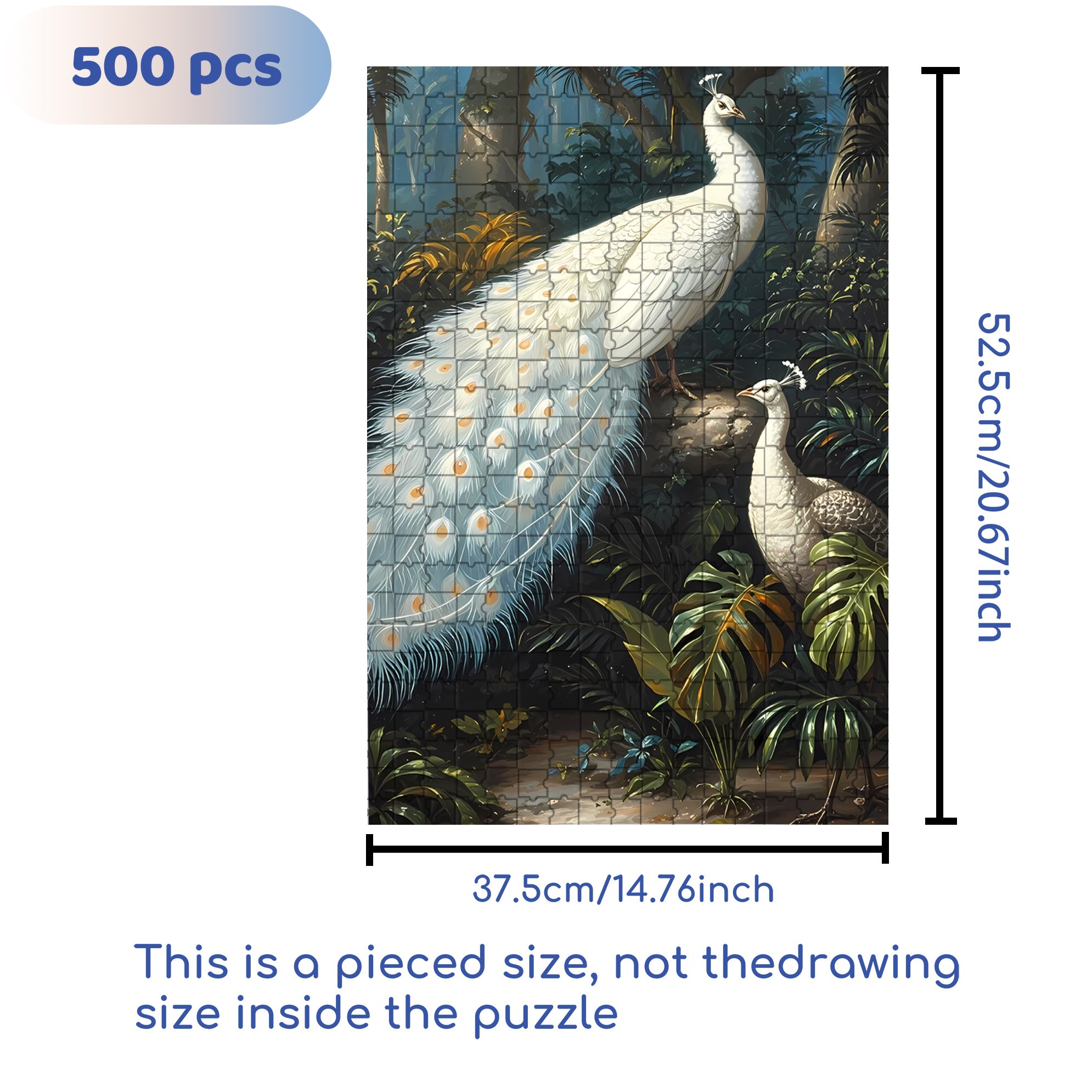 White Peacock 500pcs/1000pcs Jigsaw Puzzle, Scratch-Resistant, Interactive Family Game & Brain-Boosting DIY Decor, Perfect for Halloween, Christmas & New Year Gifts, Family Puzzle Game