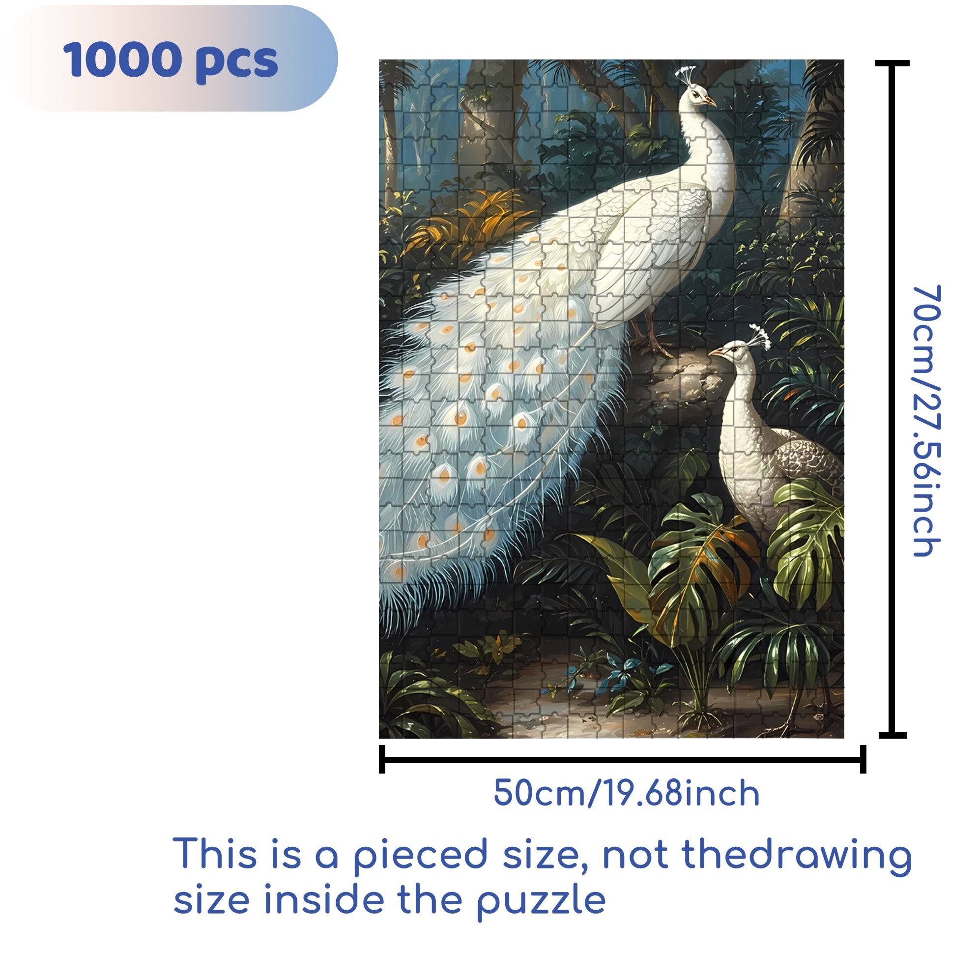 White Peacock 500pcs/1000pcs Jigsaw Puzzle, Scratch-Resistant, Interactive Family Game & Brain-Boosting DIY Decor, Perfect for Halloween, Christmas & New Year Gifts, Family Puzzle Game