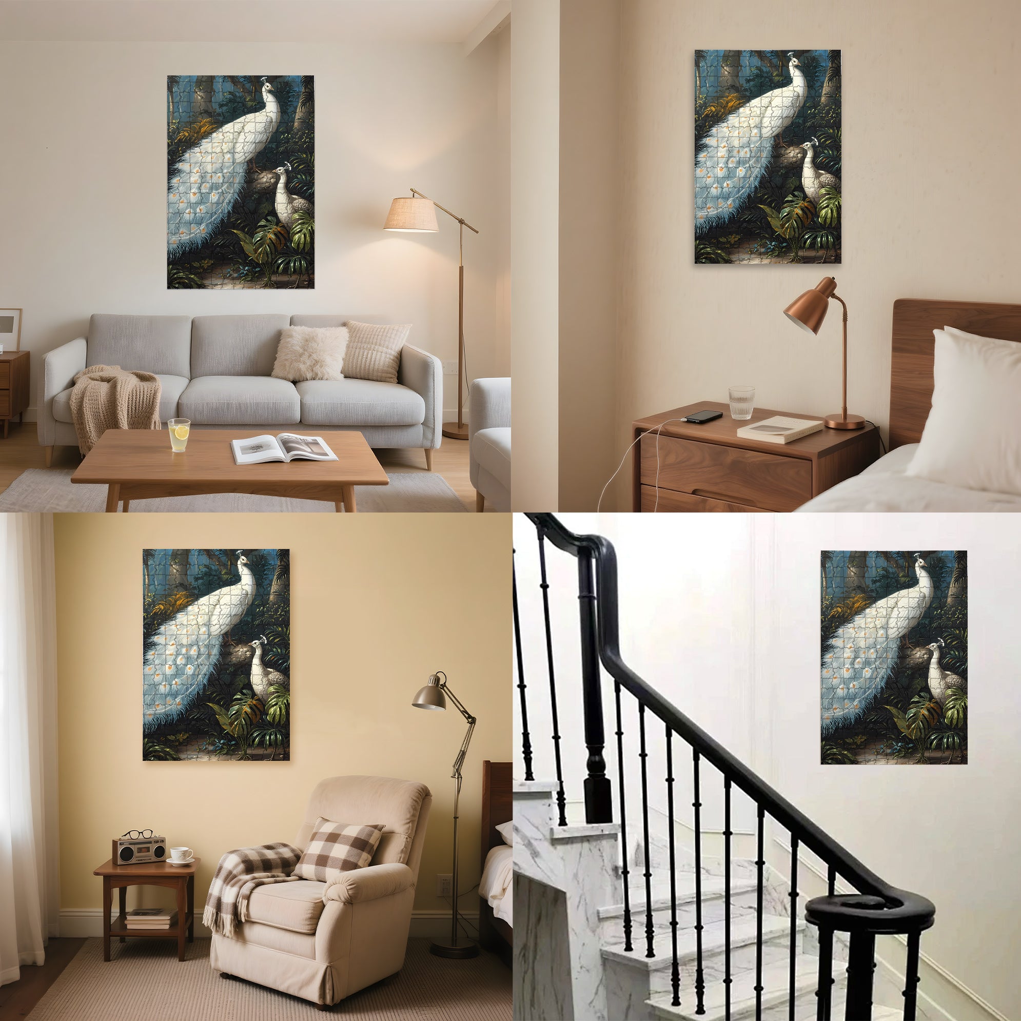 White Peacock 500pcs/1000pcs Jigsaw Puzzle, Scratch-Resistant, Interactive Family Game & Brain-Boosting DIY Decor, Perfect for Halloween, Christmas & New Year Gifts, Family Puzzle Game
