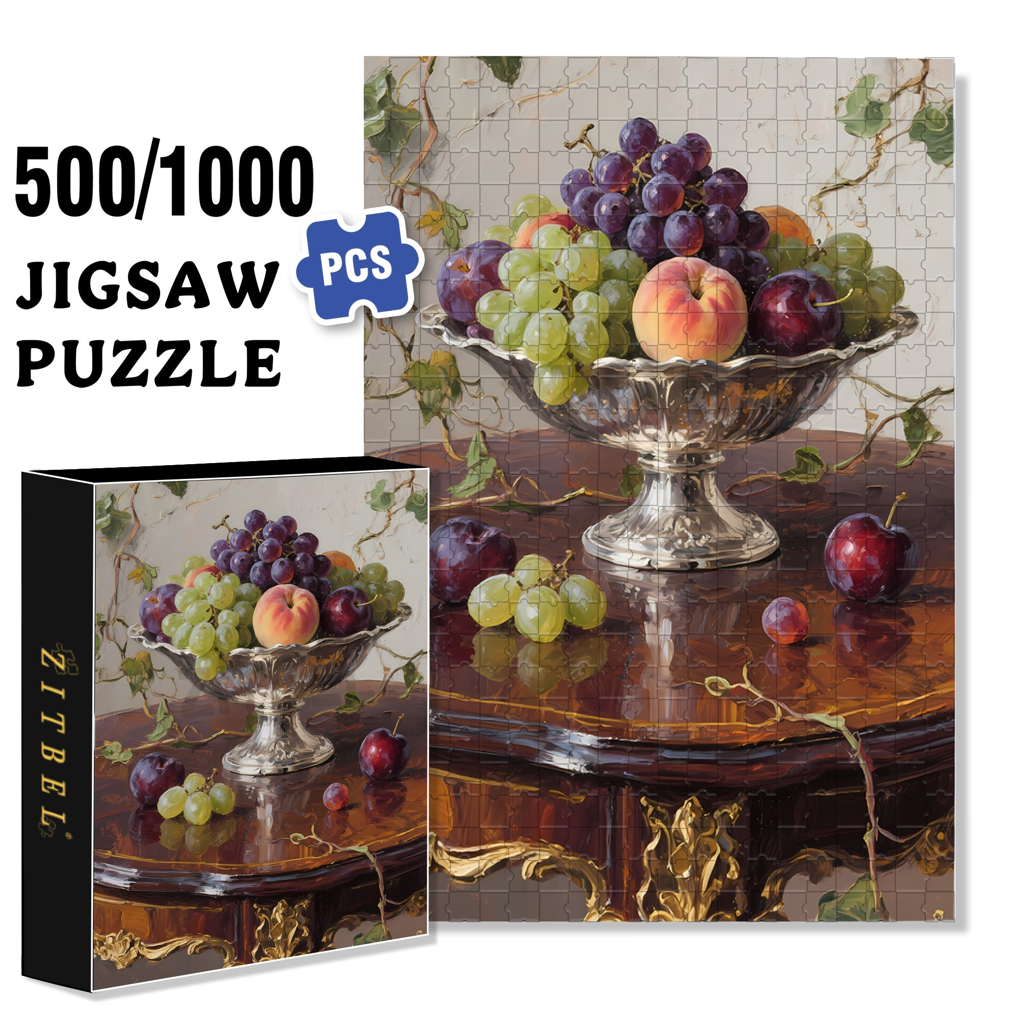 A Plate Of Grapes 500pcs/1000pcs Jigsaw Puzzle, Scratch-Resistant, Interactive Family Game & Brain-Boosting DIY Decor, Perfect for Halloween, Christmas & New Year Gifts, Family Puzzle Game