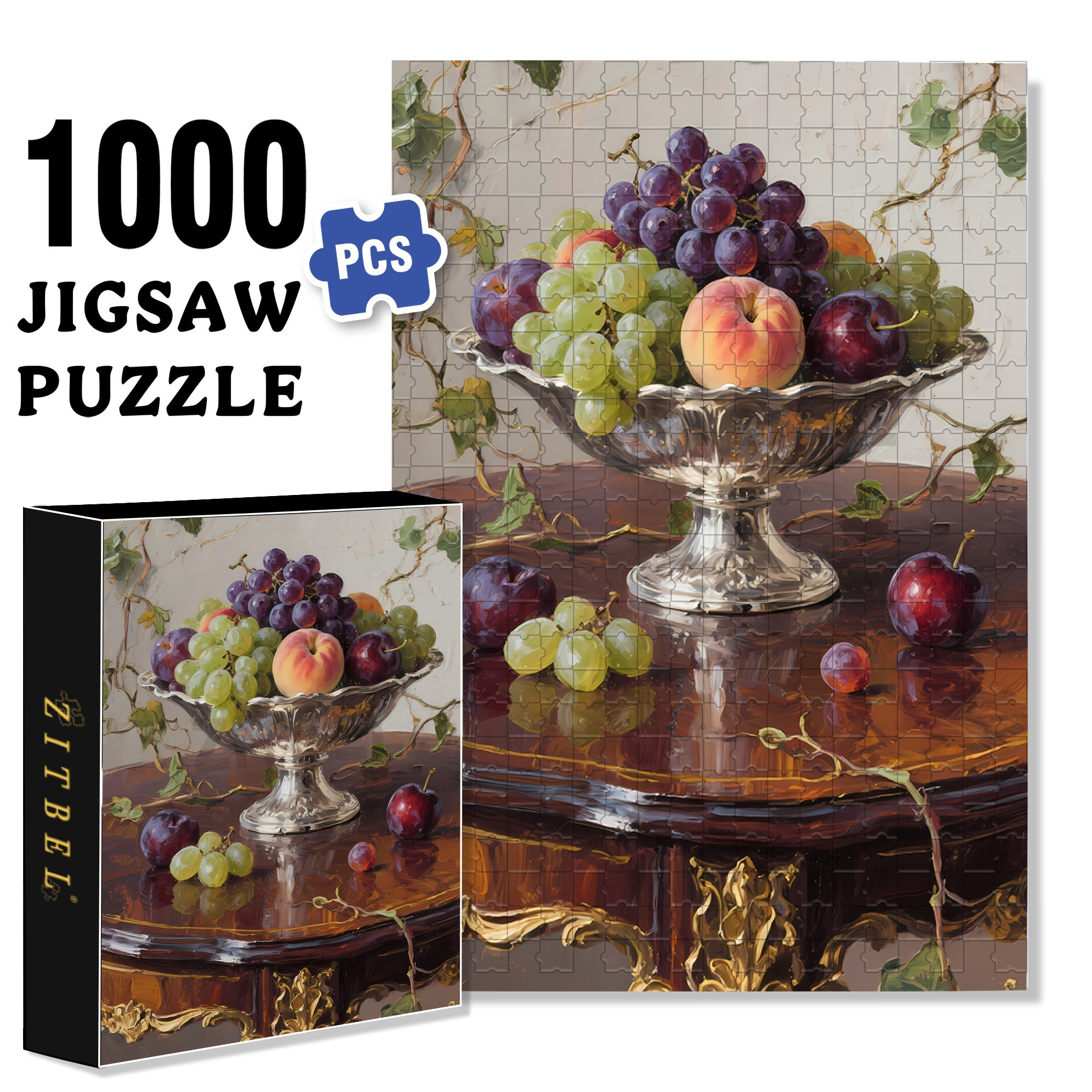 A Plate Of Grapes 500pcs/1000pcs Jigsaw Puzzle, Scratch-Resistant, Interactive Family Game & Brain-Boosting DIY Decor, Perfect for Halloween, Christmas & New Year Gifts, Family Puzzle Game