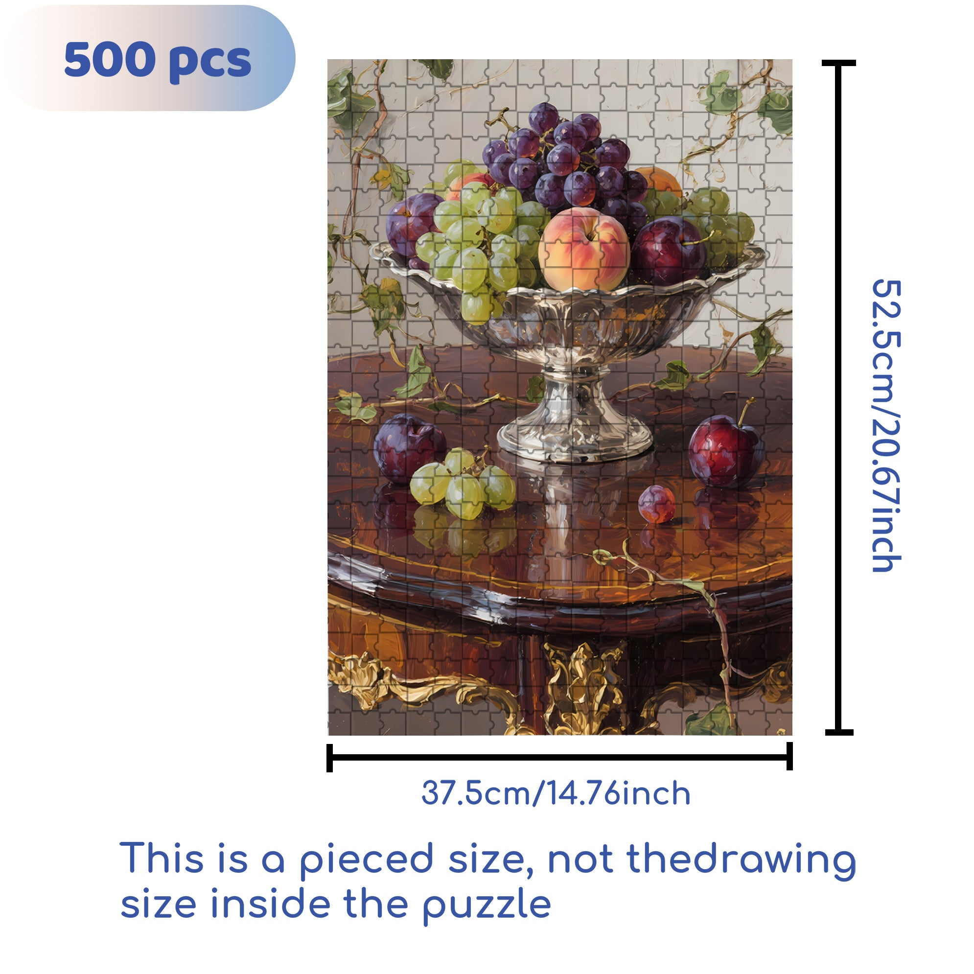 A Plate Of Grapes 500pcs/1000pcs Jigsaw Puzzle, Scratch-Resistant, Interactive Family Game & Brain-Boosting DIY Decor, Perfect for Halloween, Christmas & New Year Gifts, Family Puzzle Game