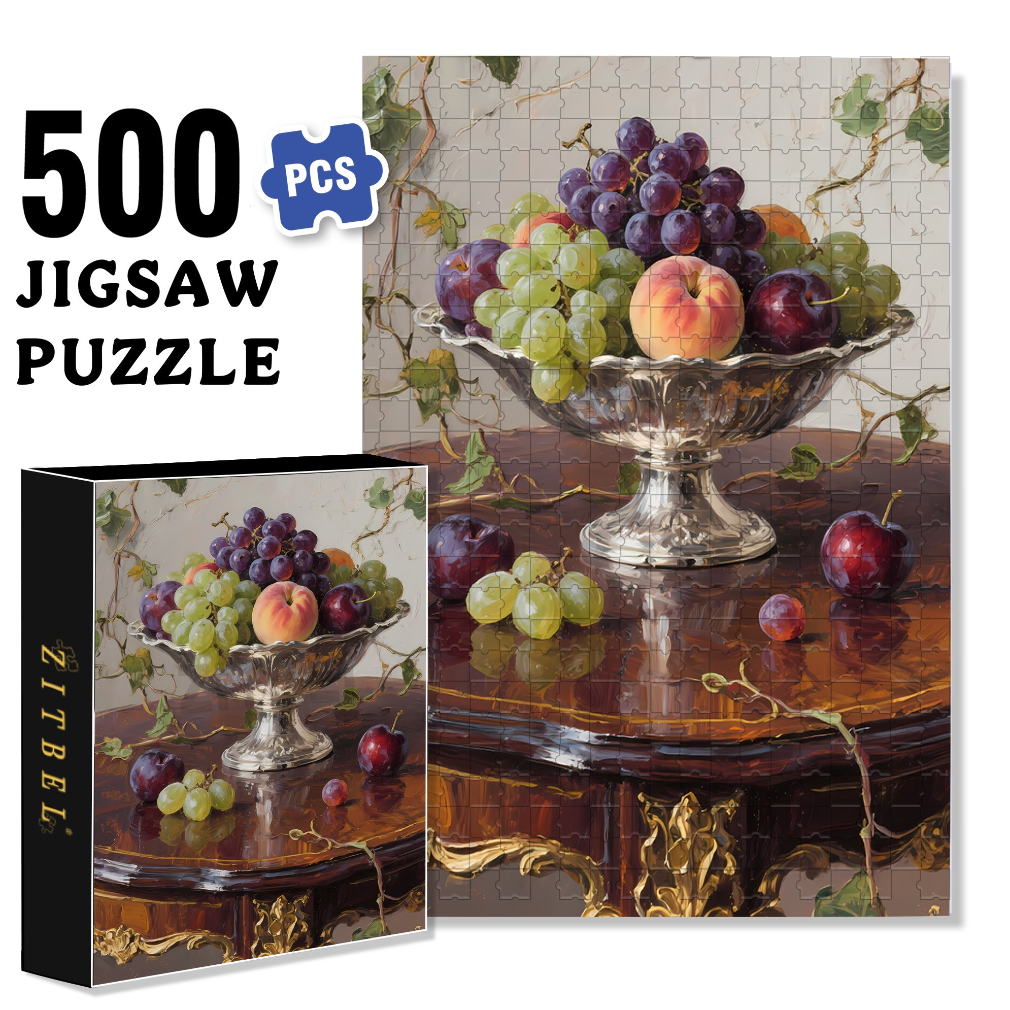 A Plate Of Grapes 500pcs/1000pcs Jigsaw Puzzle, Scratch-Resistant, Interactive Family Game & Brain-Boosting DIY Decor, Perfect for Halloween, Christmas & New Year Gifts, Family Puzzle Game