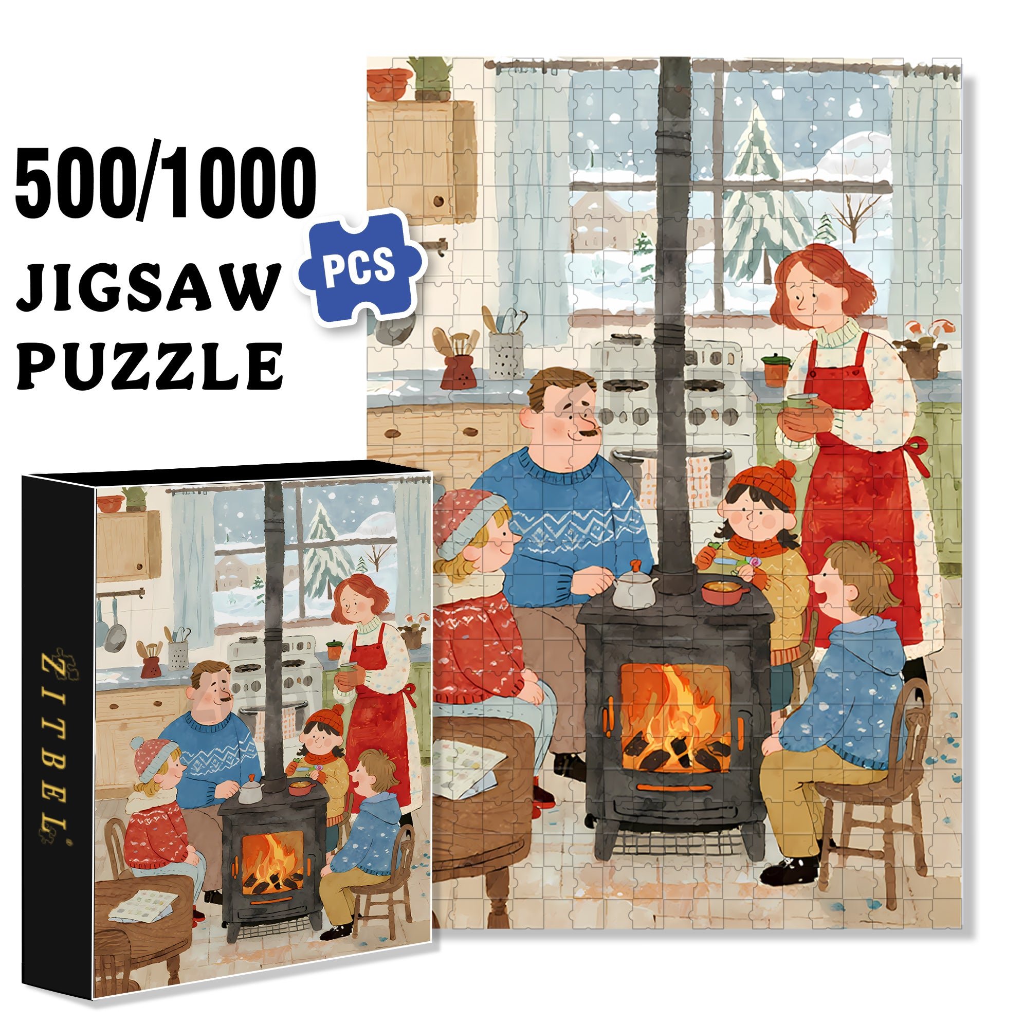 A Winter Evening Chat 500pcs/1000pcs Jigsaw Puzzle, Scratch-Resistant, Interactive Family Game & Brain-Boosting DIY Decor, Perfect for Halloween, Christmas & New Year Gifts, Family Puzzle Game