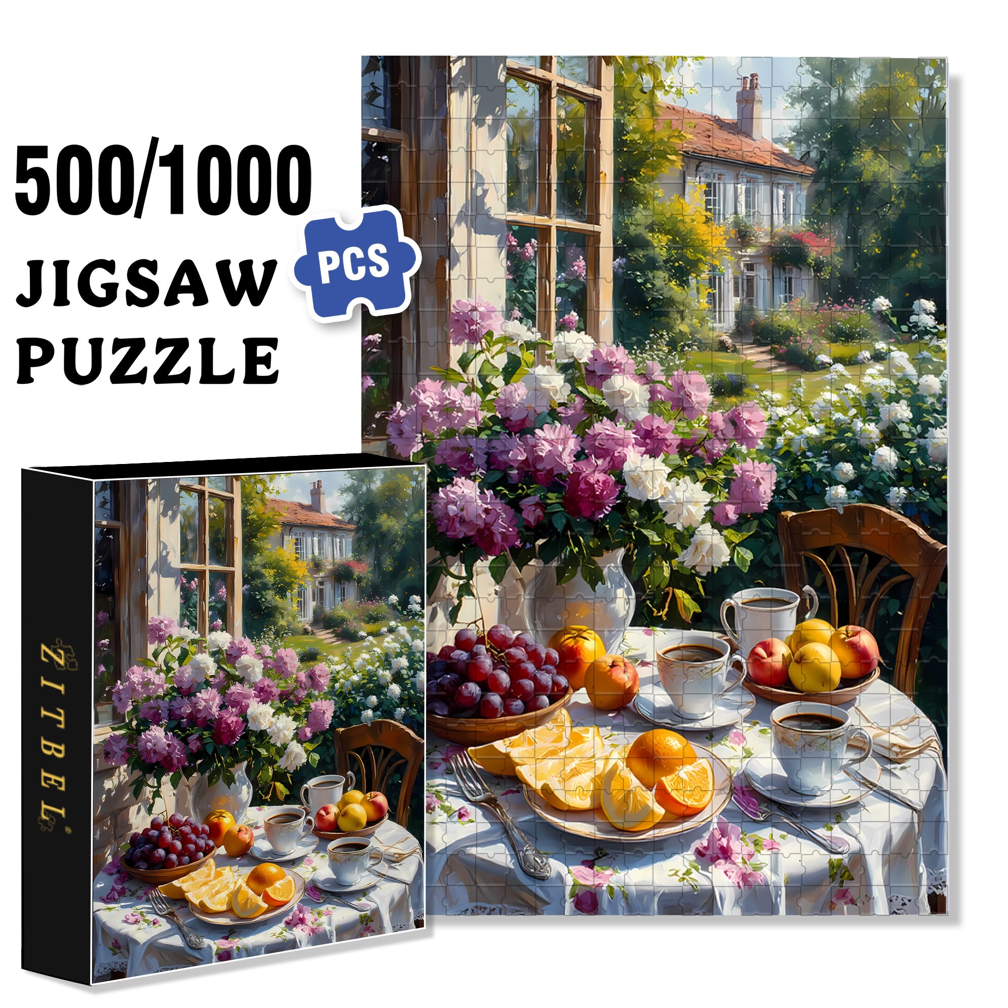 Afternoon Tea Time 500pcs/1000pcs Jigsaw Puzzle, Scratch-Resistant, Interactive Family Game & Brain-Boosting DIY Decor, Perfect for Halloween, Christmas & New Year Gifts, Family Puzzle Game