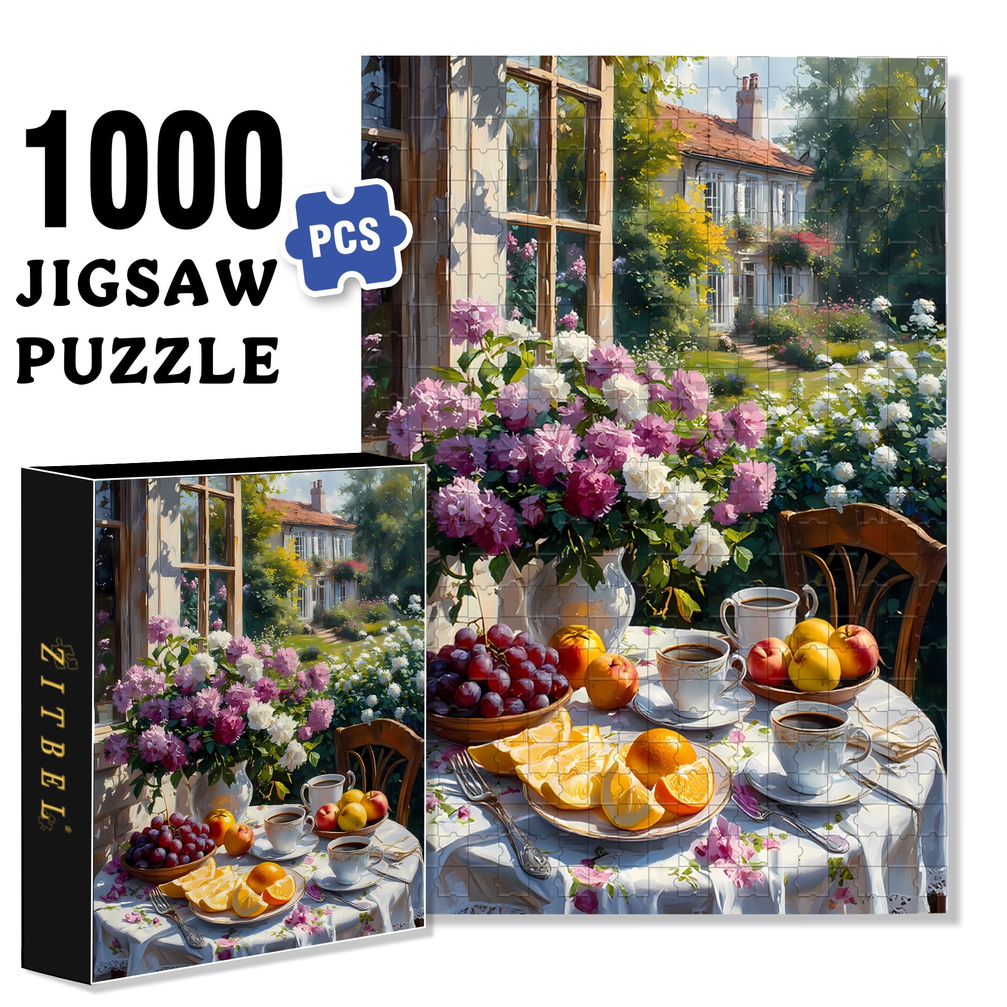 Afternoon Tea Time 500pcs/1000pcs Jigsaw Puzzle, Scratch-Resistant, Interactive Family Game & Brain-Boosting DIY Decor, Perfect for Halloween, Christmas & New Year Gifts, Family Puzzle Game