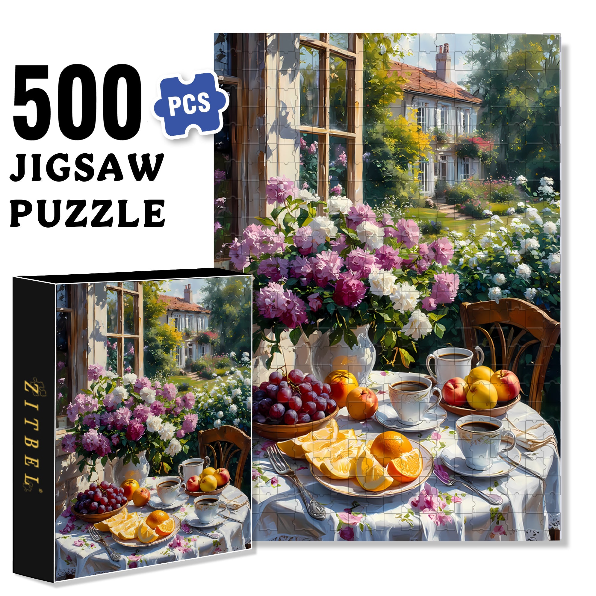 Afternoon Tea Time 500pcs/1000pcs Jigsaw Puzzle, Scratch-Resistant, Interactive Family Game & Brain-Boosting DIY Decor, Perfect for Halloween, Christmas & New Year Gifts, Family Puzzle Game