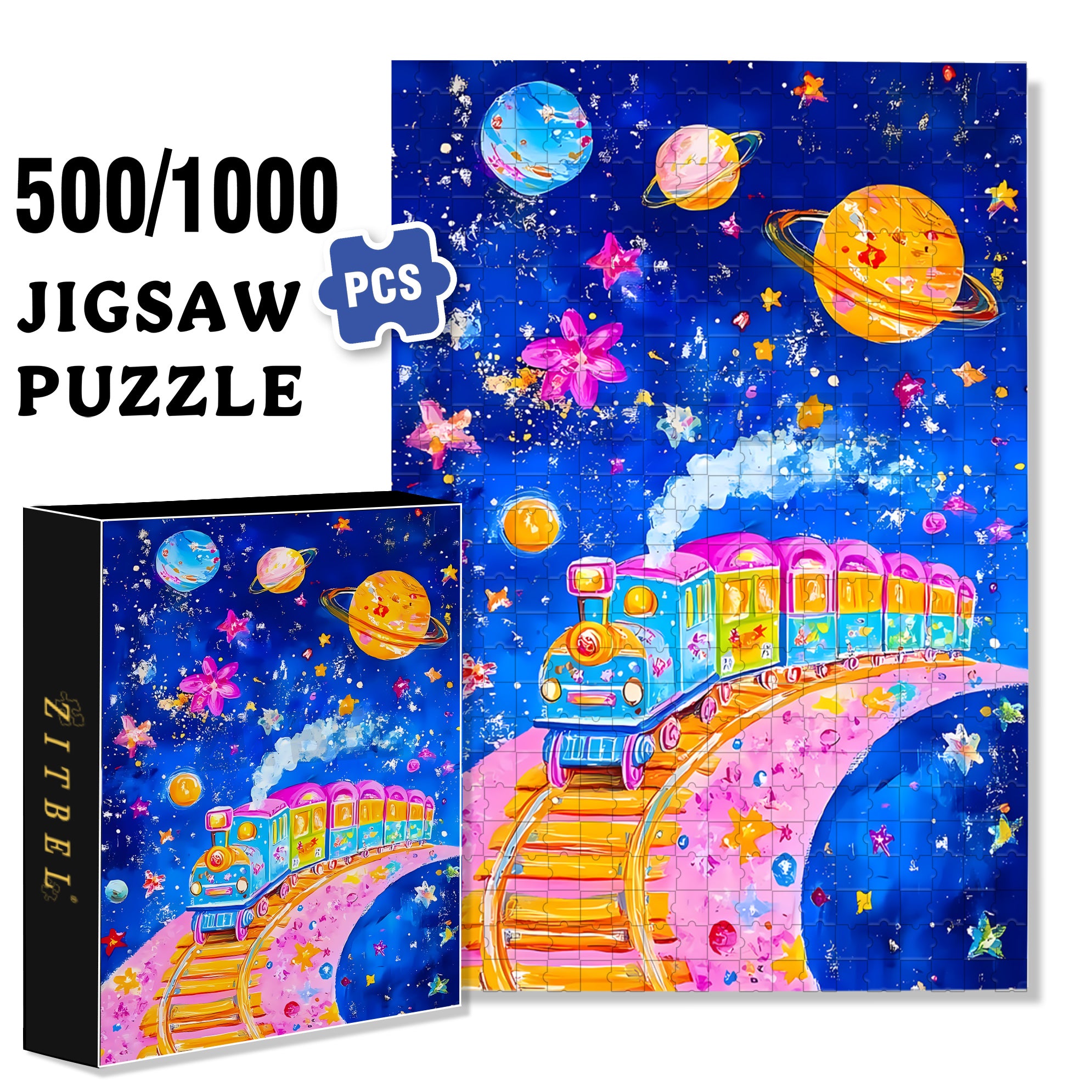 Children's Fun Train 500pcs/1000pcs Jigsaw Puzzle, Scratch-Resistant, Interactive Family Game & Brain-Boosting DIY Decor, Perfect for Halloween, Christmas & New Year Gifts, Family Puzzle Game