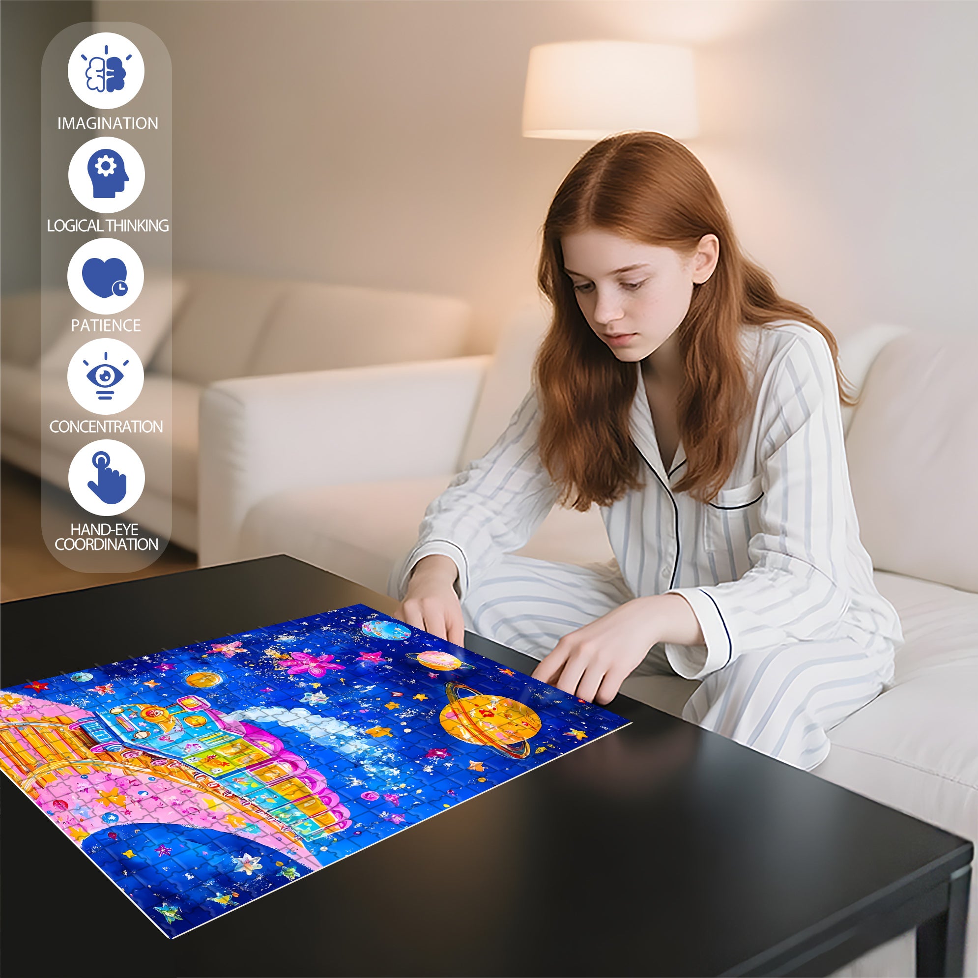 Children's Fun Train 500pcs/1000pcs Jigsaw Puzzle, Scratch-Resistant, Interactive Family Game & Brain-Boosting DIY Decor, Perfect for Halloween, Christmas & New Year Gifts, Family Puzzle Game