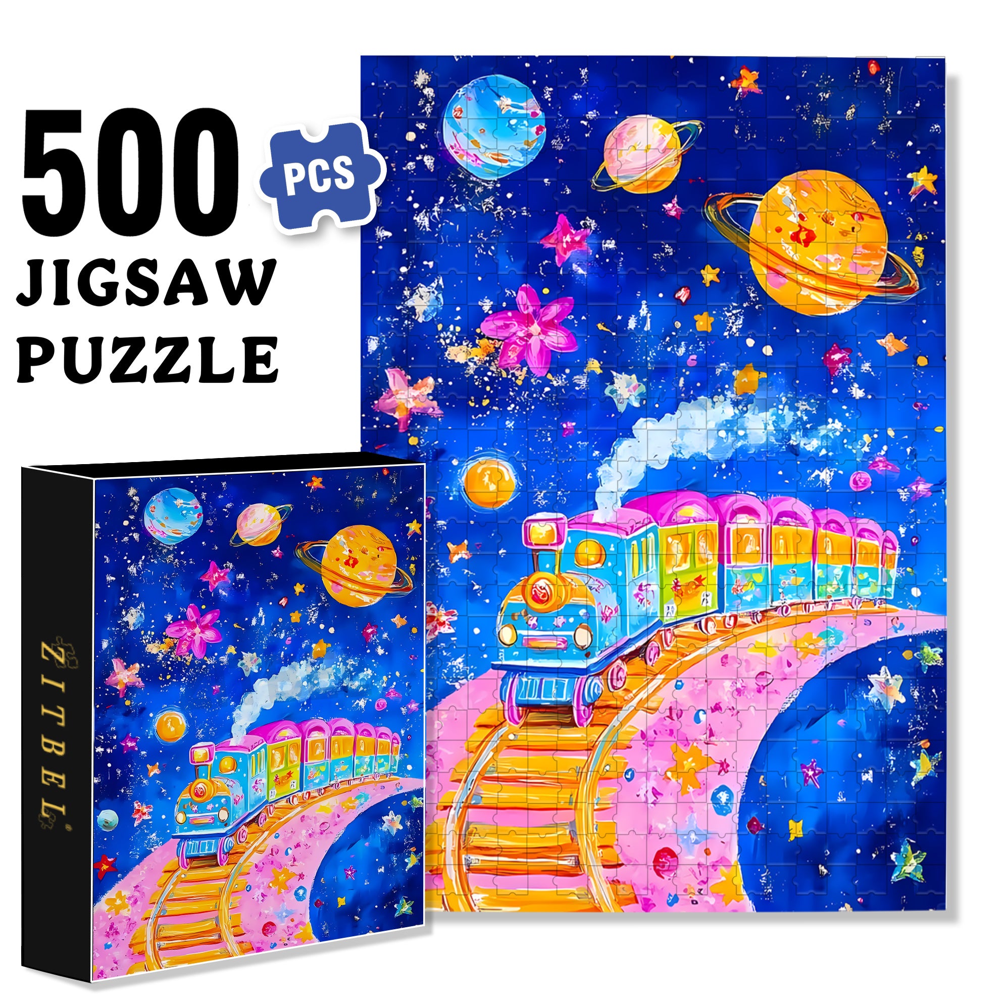 Children's Fun Train 500pcs/1000pcs Jigsaw Puzzle, Scratch-Resistant, Interactive Family Game & Brain-Boosting DIY Decor, Perfect for Halloween, Christmas & New Year Gifts, Family Puzzle Game