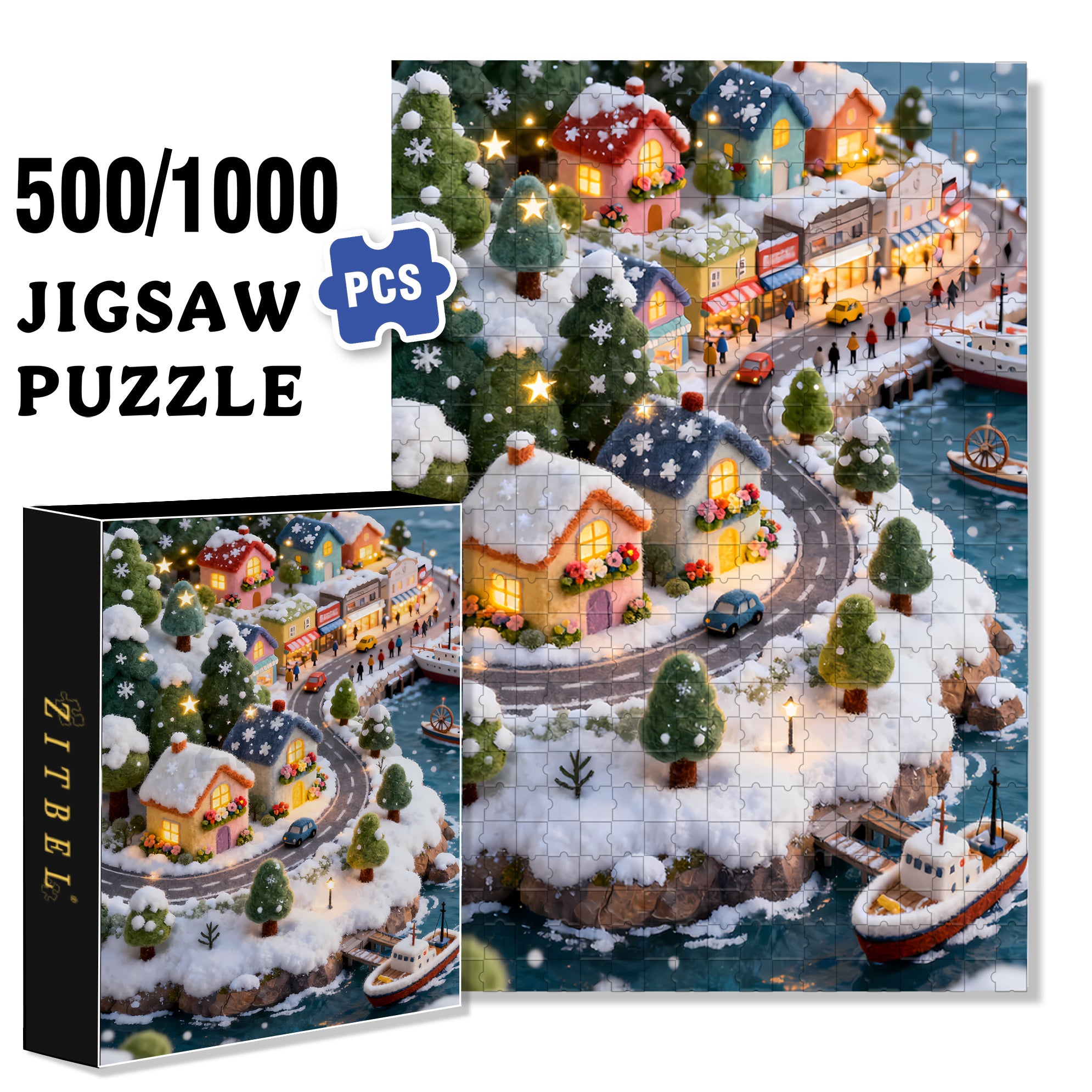 Christmas Island 500pcs/1000pcs Jigsaw Puzzle, Scratch-Resistant, Interactive Family Game & Brain-Boosting DIY Decor, Perfect for Halloween, Christmas & New Year Gifts, Family Puzzle Game