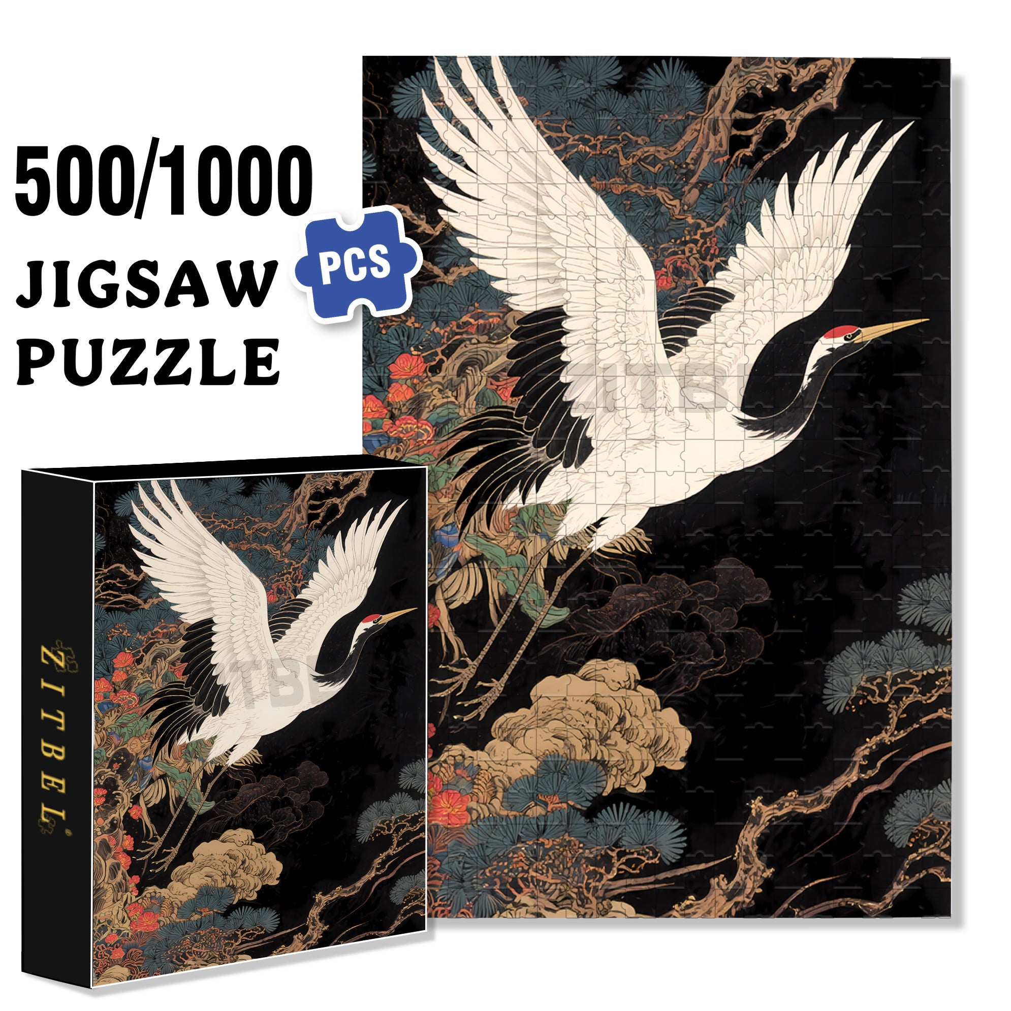 Crane 500pcs/1000pcs Jigsaw Puzzle, Scratch-Resistant, Interactive Family Game & Brain-Boosting DIY Decor, Perfect for Halloween, Christmas & New Year Gifts, Family Puzzle Game