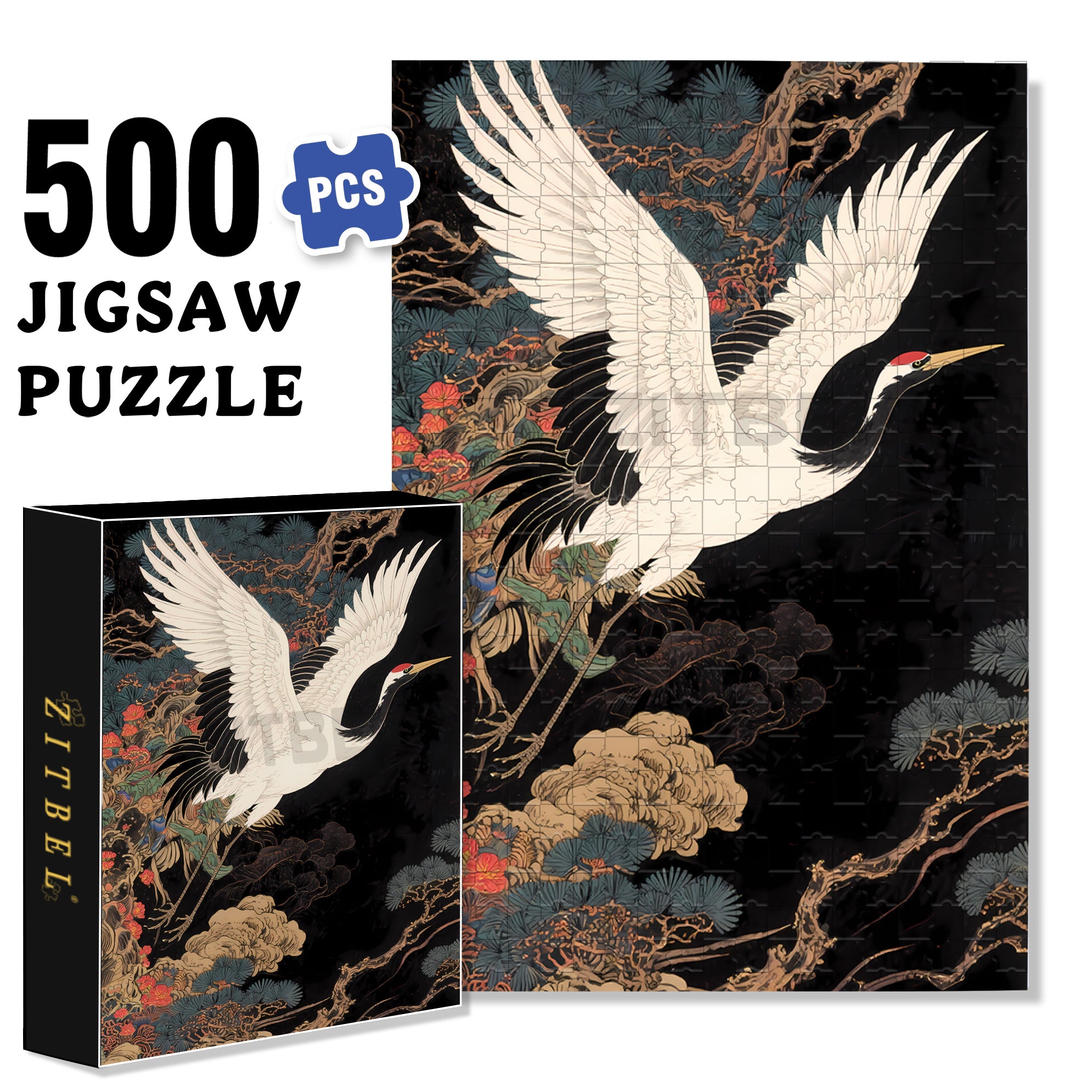 Crane 500pcs/1000pcs Jigsaw Puzzle, Scratch-Resistant, Interactive Family Game & Brain-Boosting DIY Decor, Perfect for Halloween, Christmas & New Year Gifts, Family Puzzle Game