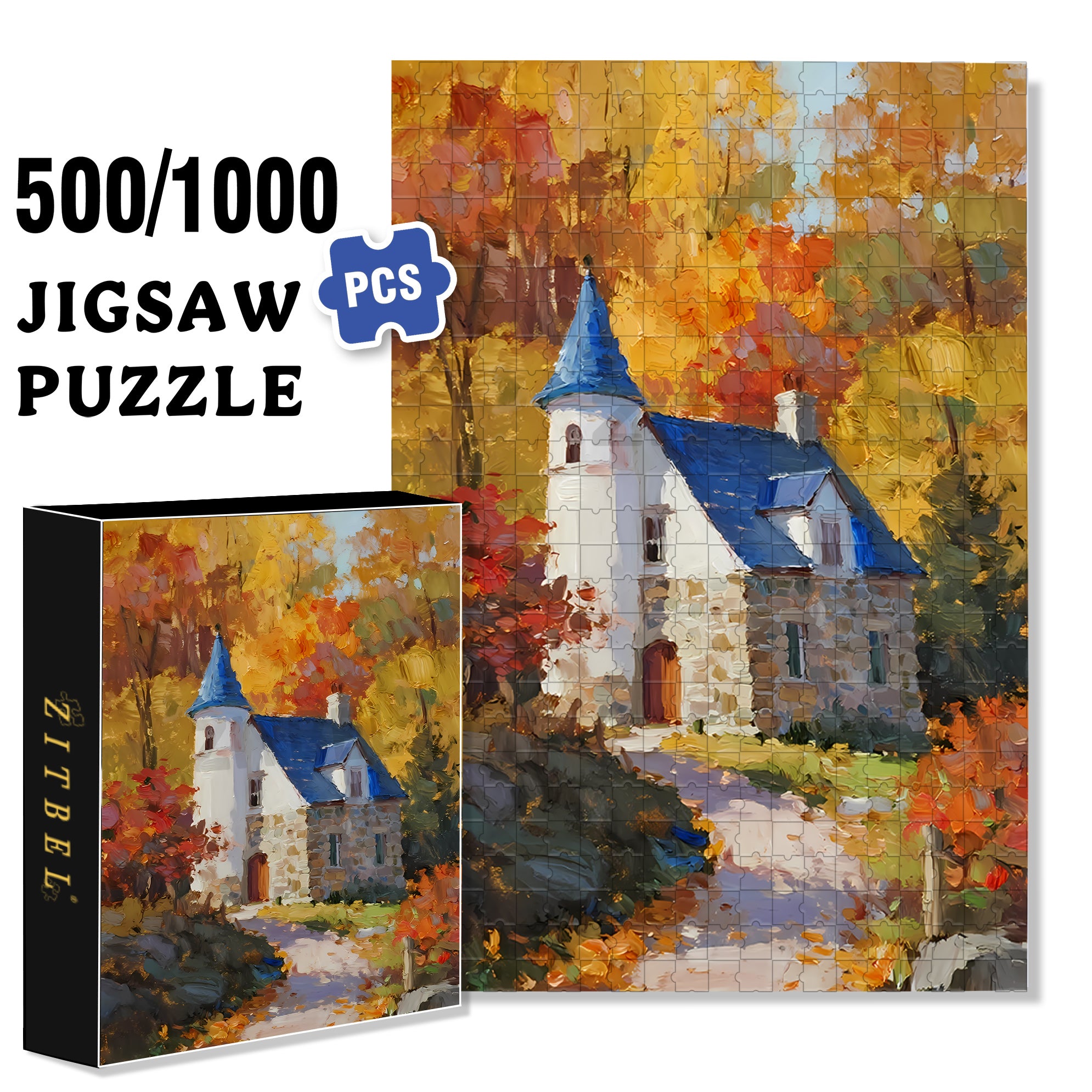 Early Autumn 500pcs/1000pcs Jigsaw Puzzle, Scratch-Resistant, Interactive Family Game & Brain-Boosting DIY Decor, Perfect for Halloween, Christmas & New Year Gifts, Family Puzzle Game