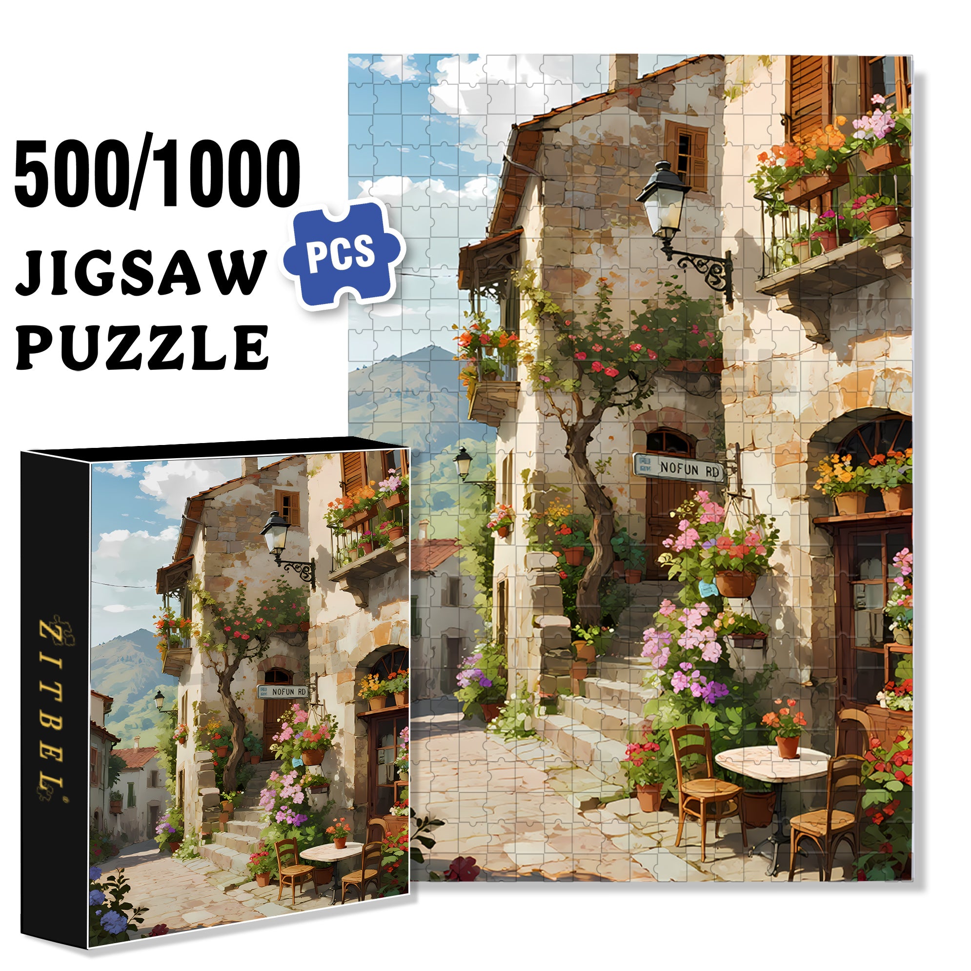 European town 500pcs/1000pcs Jigsaw Puzzle, Scratch-Resistant, Interactive Family Game & Brain-Boosting DIY Decor, Perfect for Halloween, Christmas & New Year Gifts, Family Puzzle Game