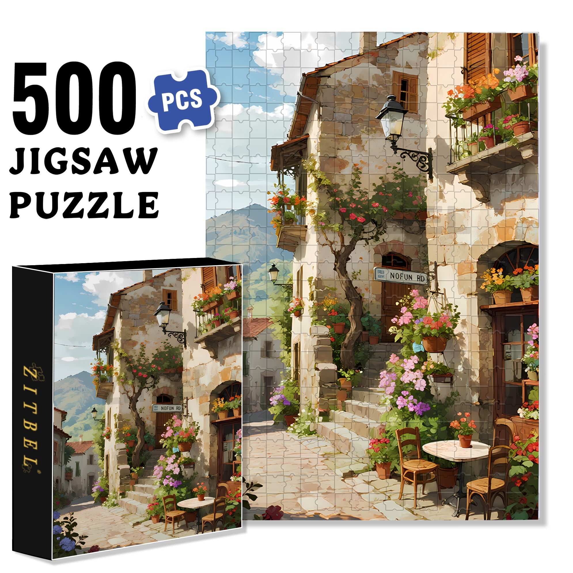 European town 500pcs/1000pcs Jigsaw Puzzle, Scratch-Resistant, Interactive Family Game & Brain-Boosting DIY Decor, Perfect for Halloween, Christmas & New Year Gifts, Family Puzzle Game