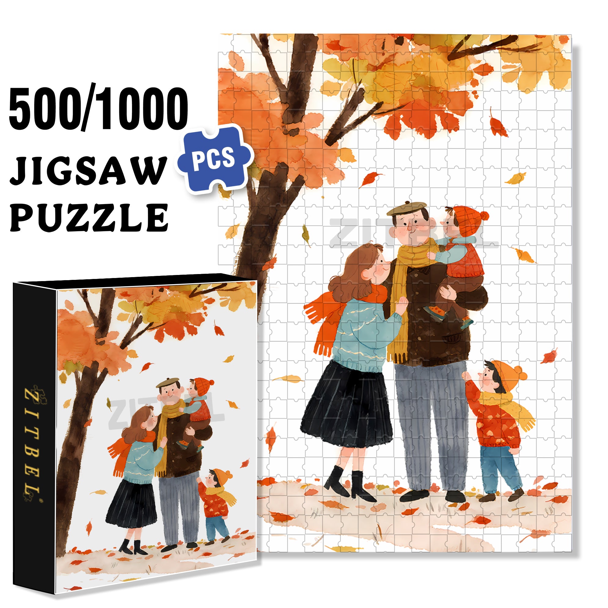 Family 500pcs/1000pcs Jigsaw Puzzle, Scratch-Resistant, Interactive Family Game & Brain-Boosting DIY Decor, Perfect for Halloween, Christmas & New Year Gifts, Family Puzzle Game